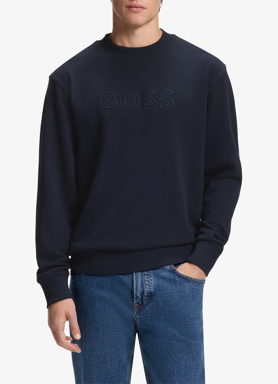 BOSS Sweater met logo - detail 2 blauw