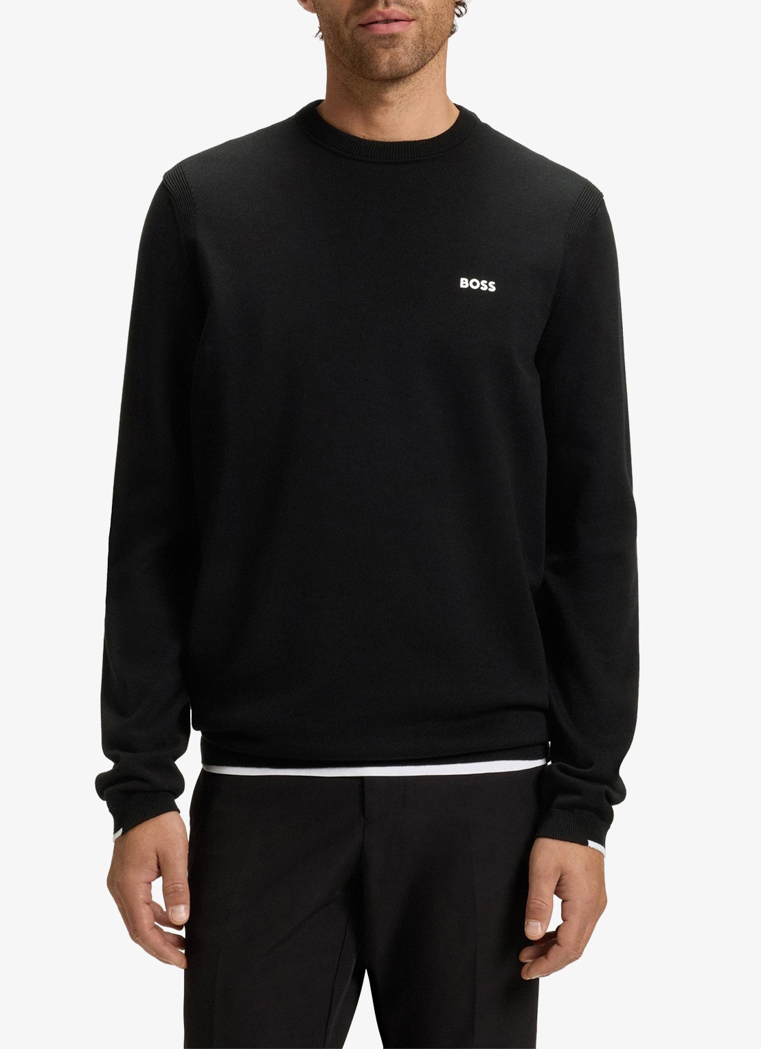 BOSS Sweater met logo - detail zwart