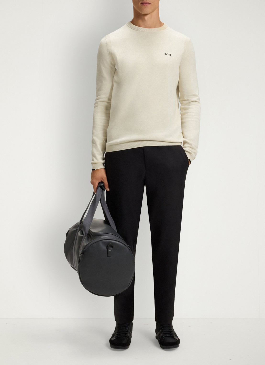 BOSS Sweater met logo - voorkant 5 gebroken wit