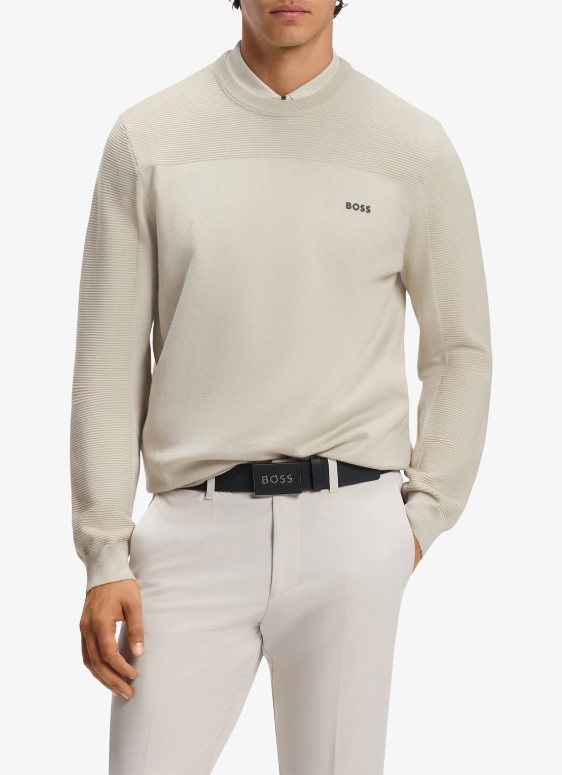 BOSS Sweater met logo - detail beige