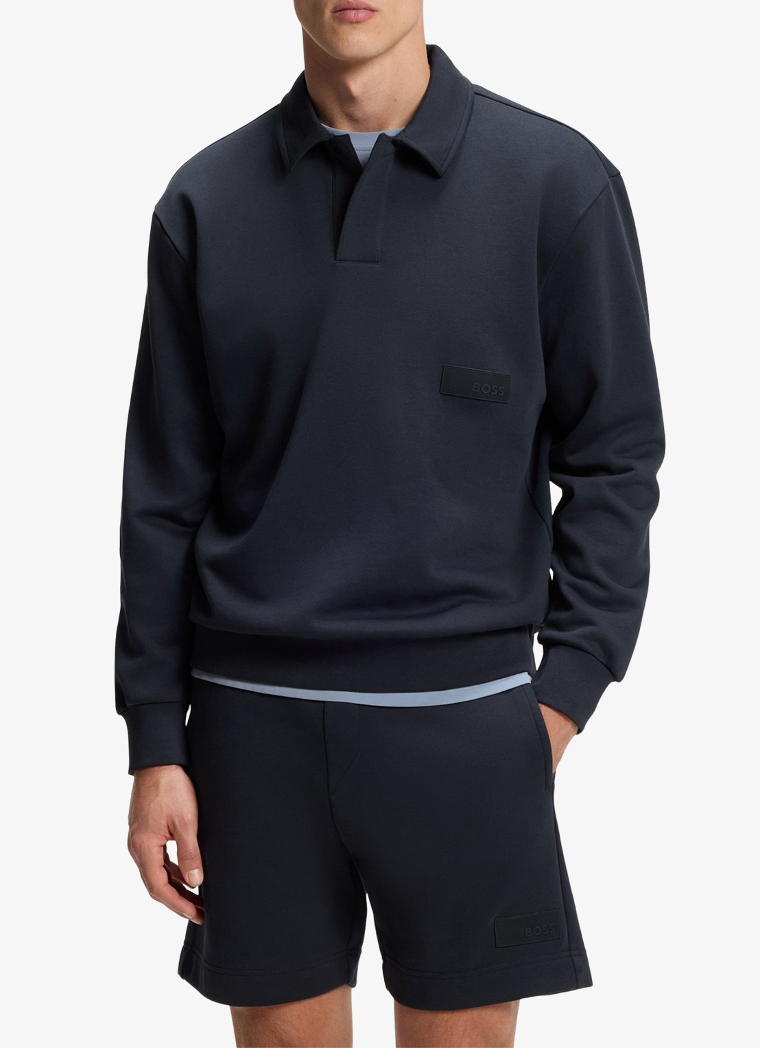 BOSS Sweater met logo - detail 4 donkerblauw