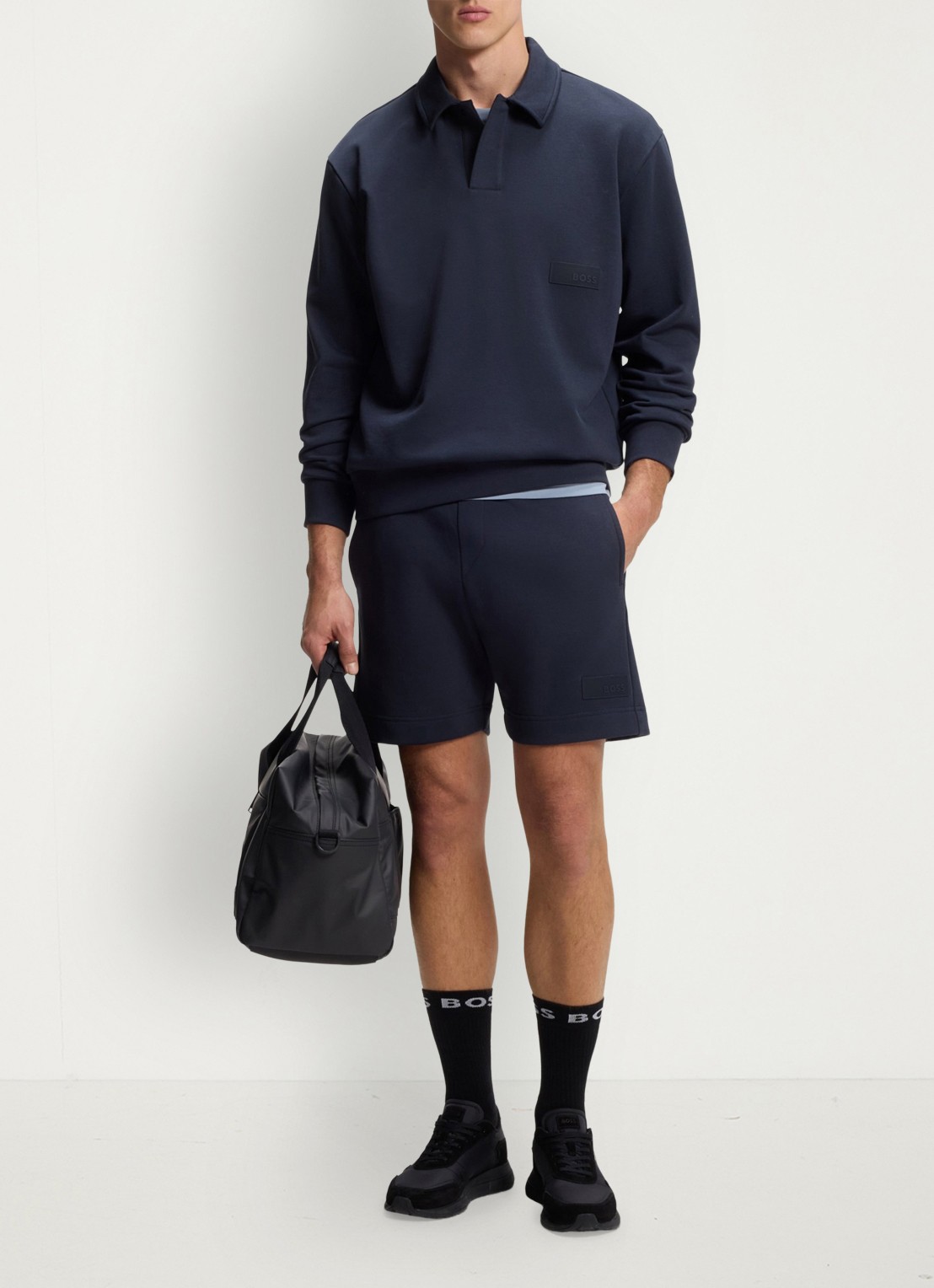 BOSS Sweater met logo - voorkant 2 donkerblauw