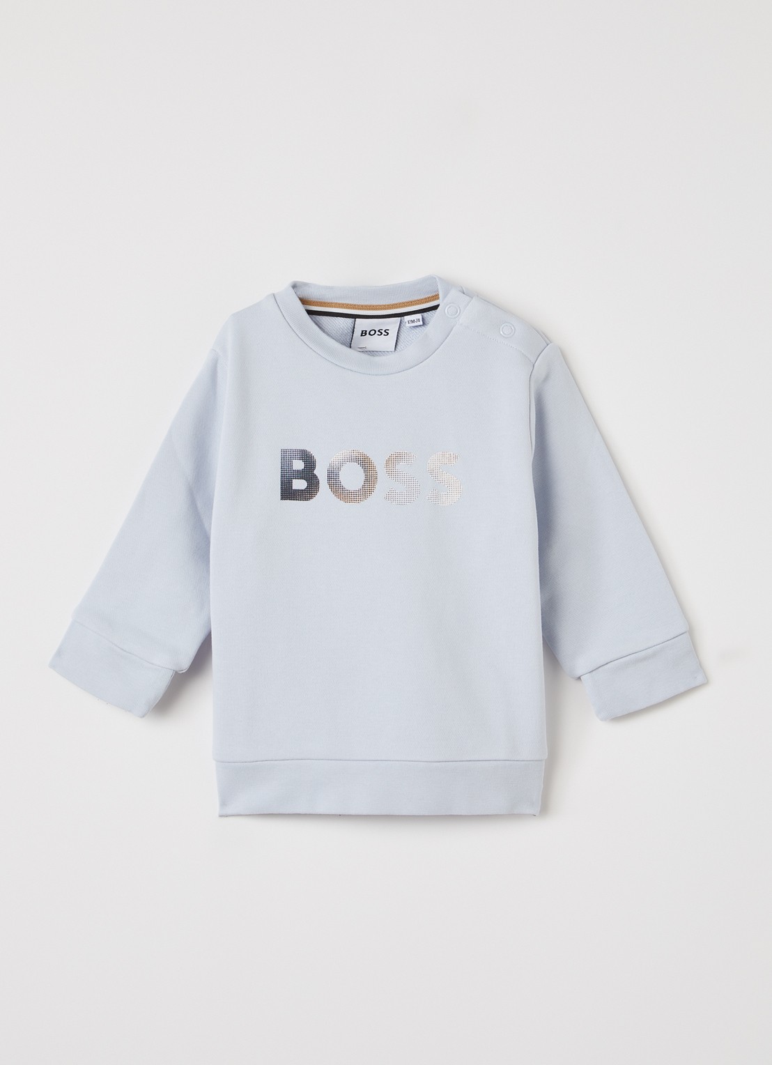 BOSS Sweater met logoprint - voorkant lichtblauw