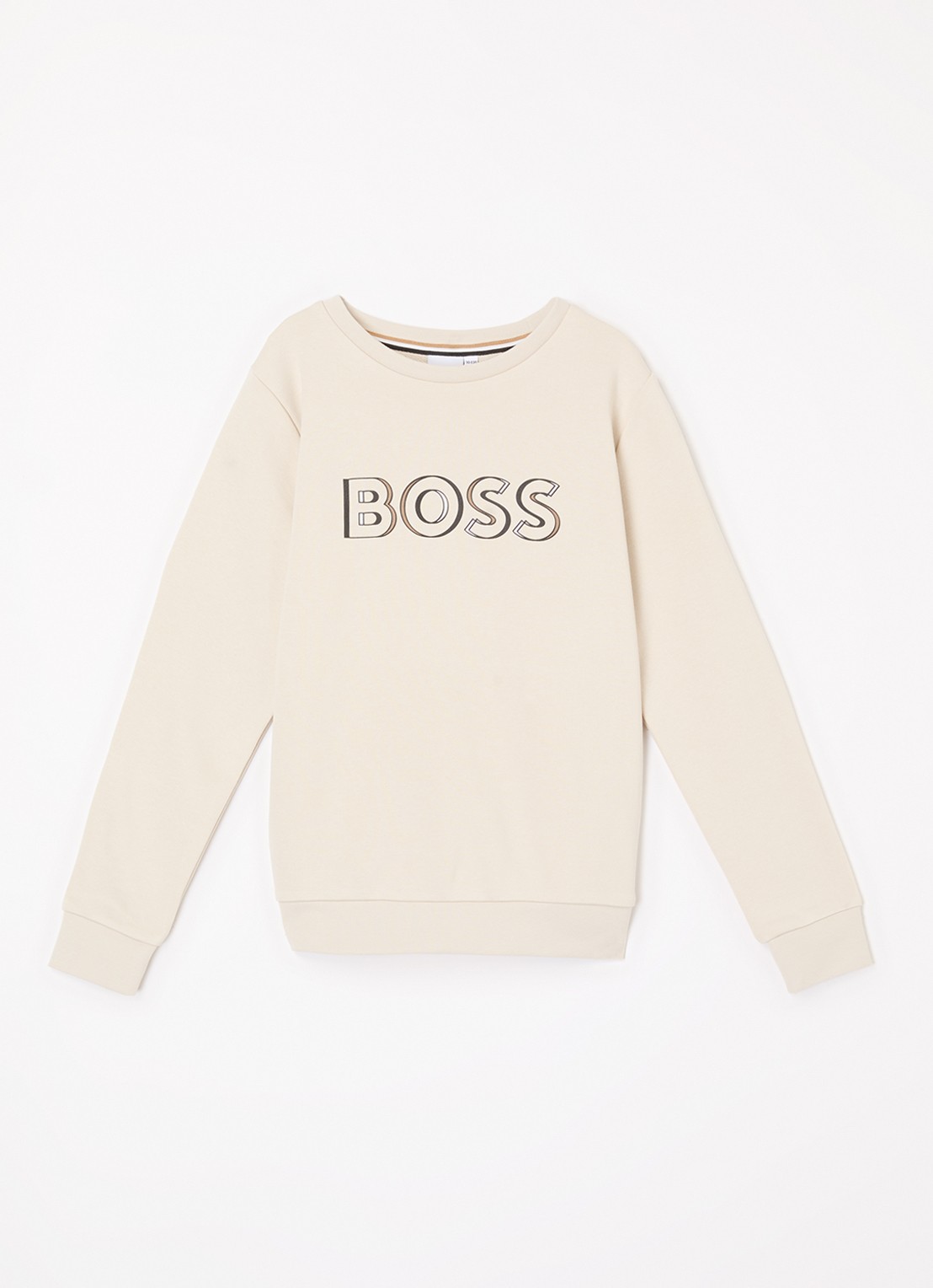 BOSS Sweater met logoprint - voorkant beige