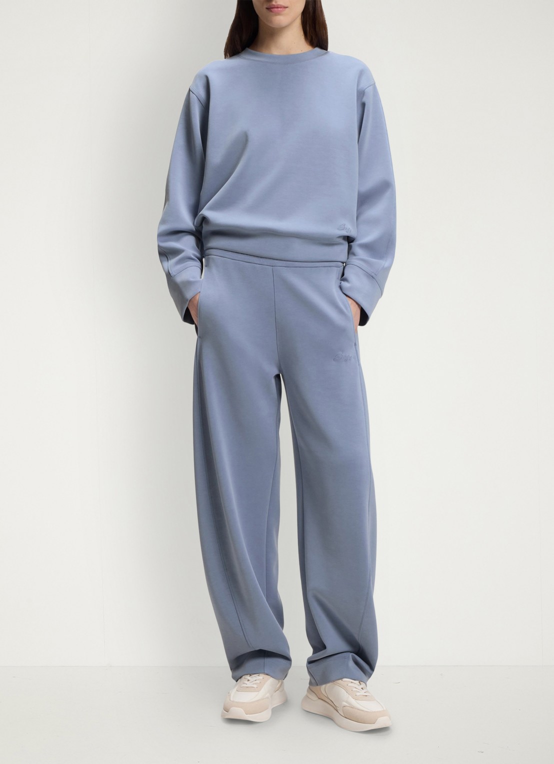 BOSS Sweater met ronde hals - voorkant 4 blauwgrijs