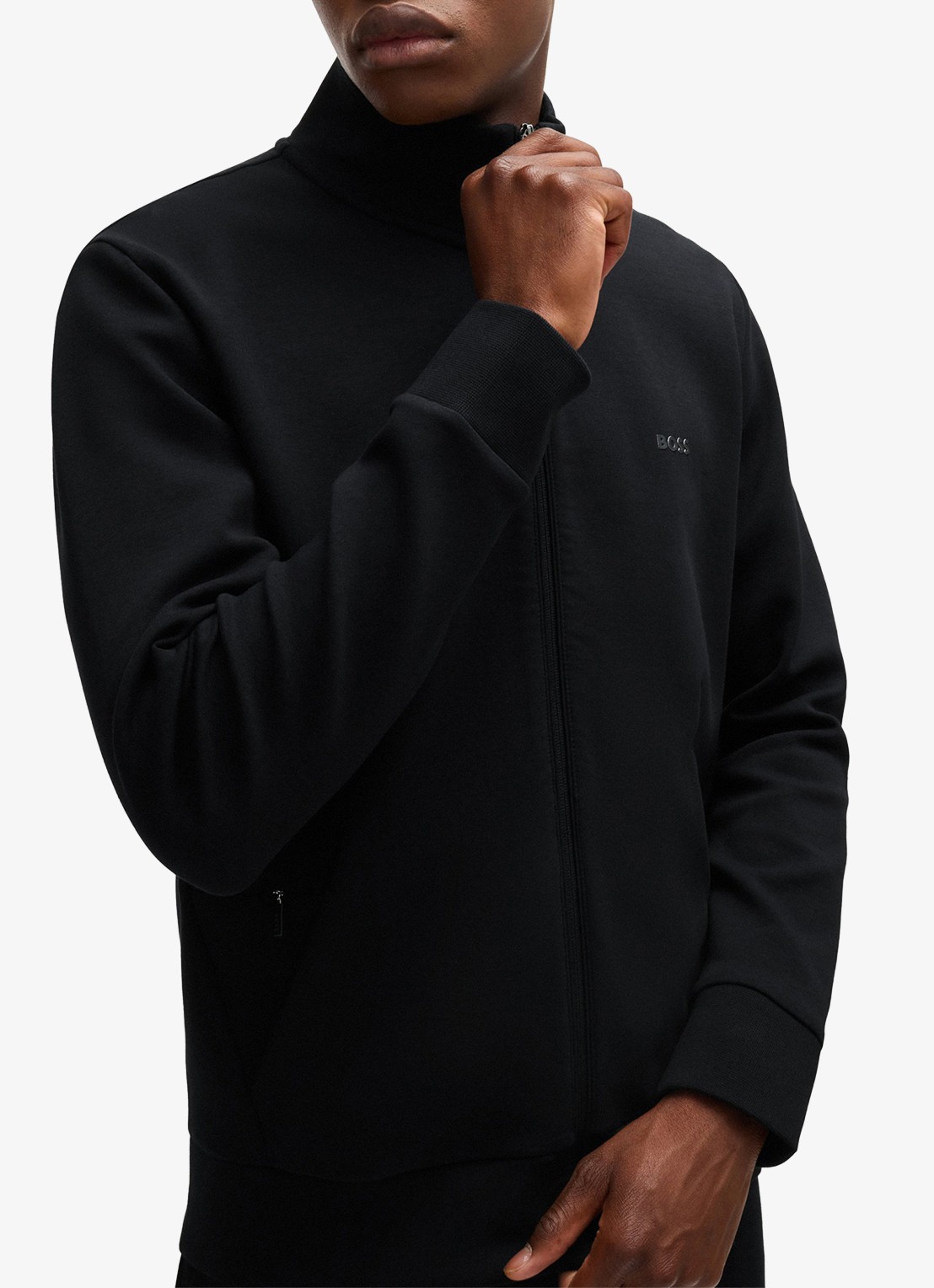 BOSS Sweatshirt van stretchkatoen met rits en logoprint - detail 2 zwart