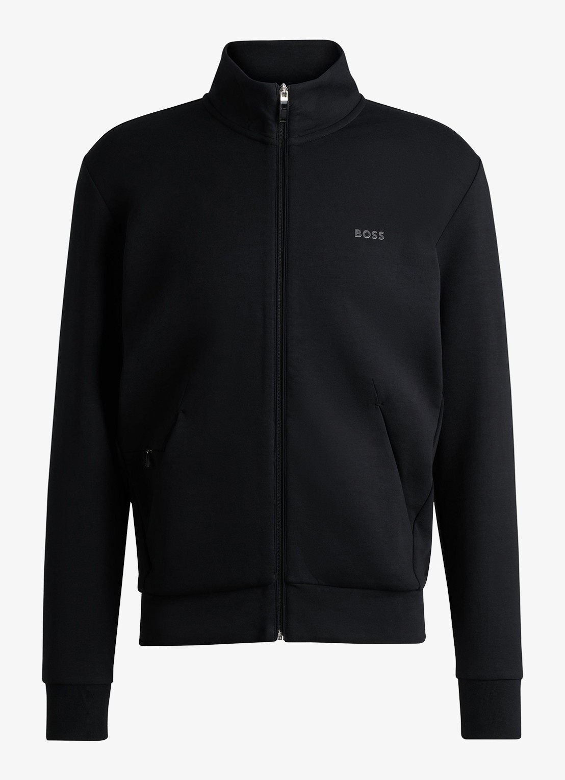 BOSS Sweatshirt van stretchkatoen met rits en logoprint - voorkant 4 zwart