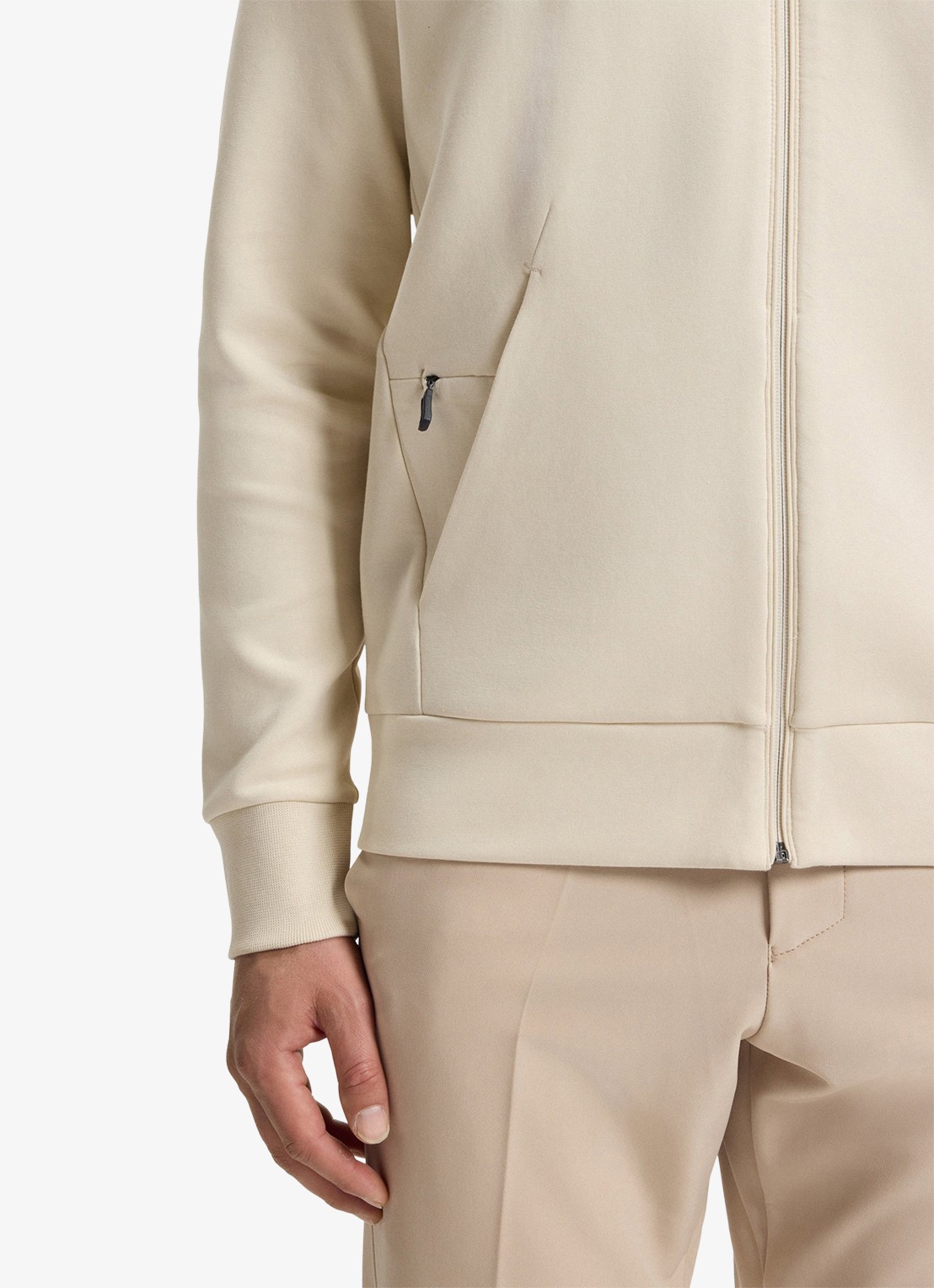 BOSS Sweatshirt van stretchkatoen met rits en logoprint - detail 2 creme