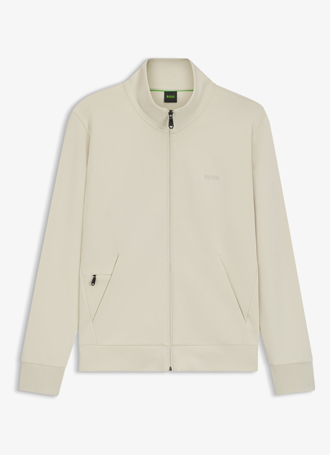 BOSS Sweatshirt van stretchkatoen met rits en logoprint - voorkant 4 creme