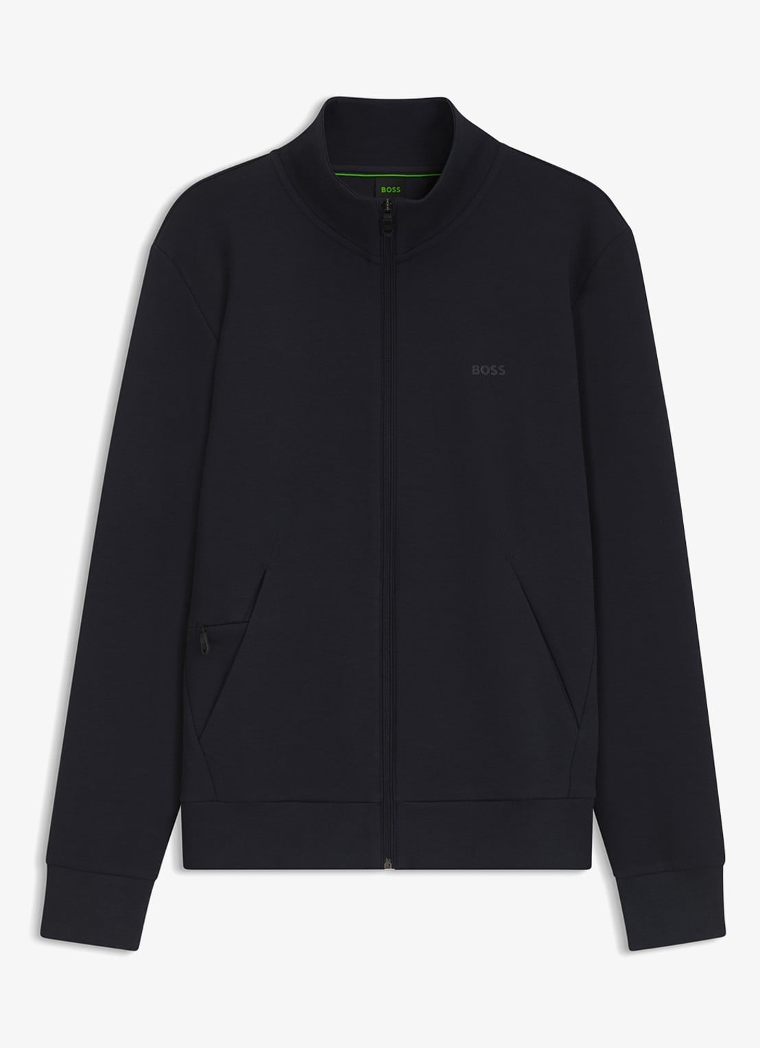 BOSS Sweatshirt van stretchkatoen met rits en logoprint - voorkant 2 donkerblauw