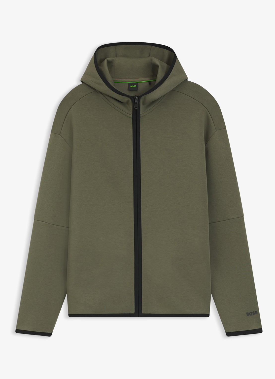 BOSS Sweatvest met capuchon - voorkant legergroen