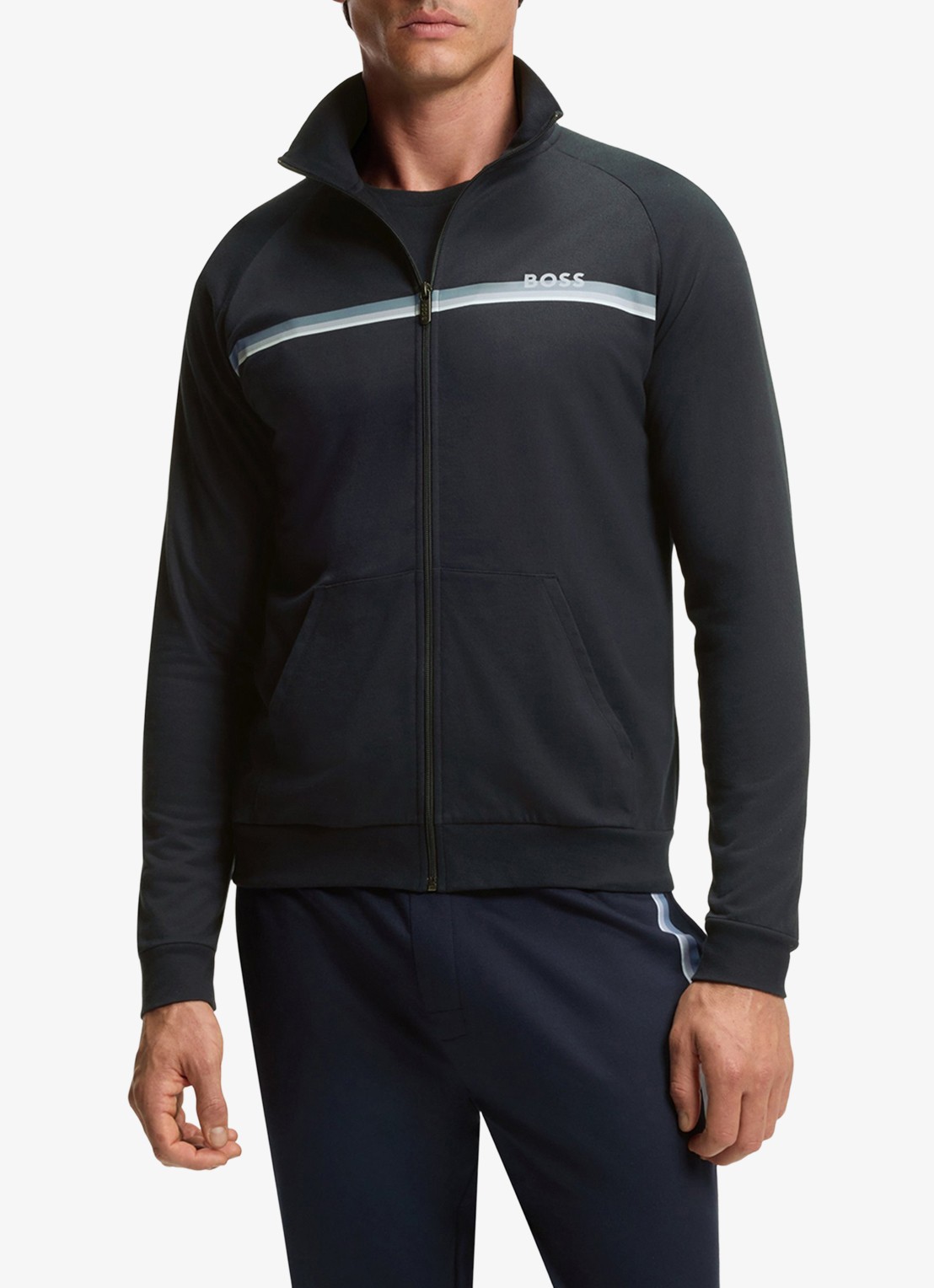BOSS Sweatvest met logo - detail 4 donkerblauw