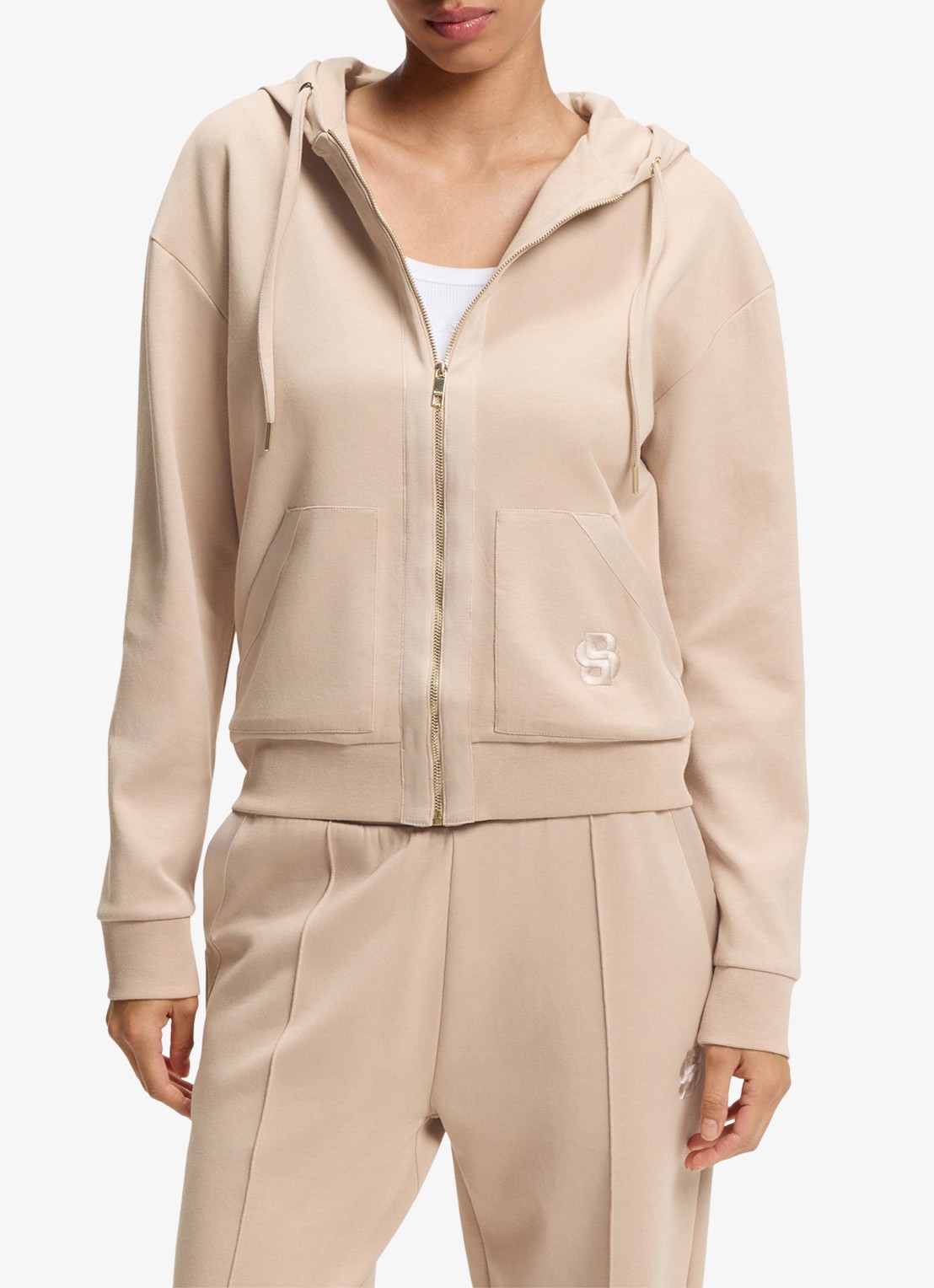 BOSS Sweatvest met logoborduring en capuchon - detail light beige-270 / beige