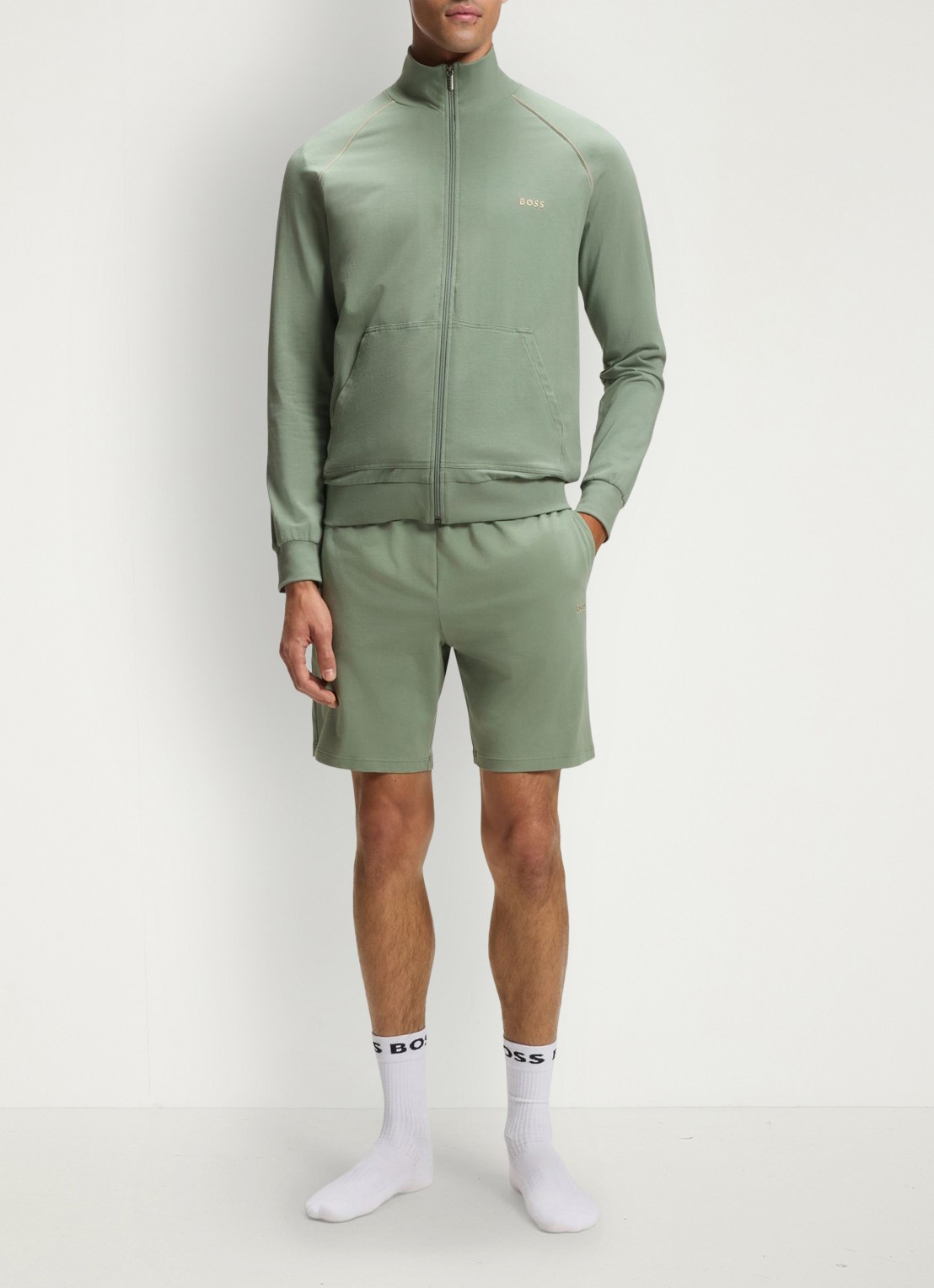 BOSS Sweatvest met logoborduring - voorkant 3 lichtgroen