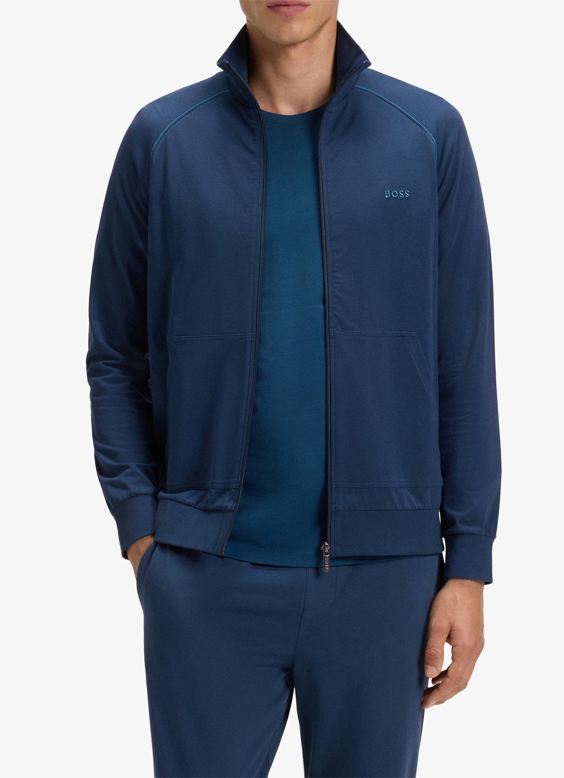 BOSS Sweatvest met logoborduring - detail open blue-480 / blauw