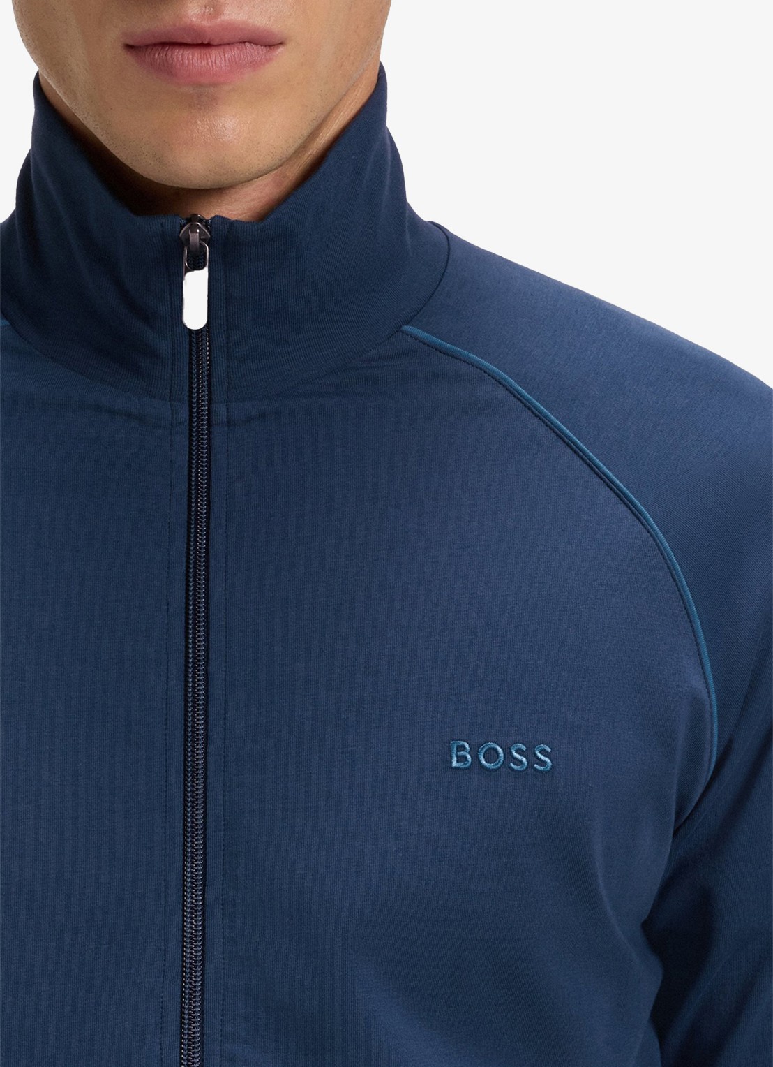 BOSS Sweatvest met logoborduring - detail 2 open blue-480 / blauw