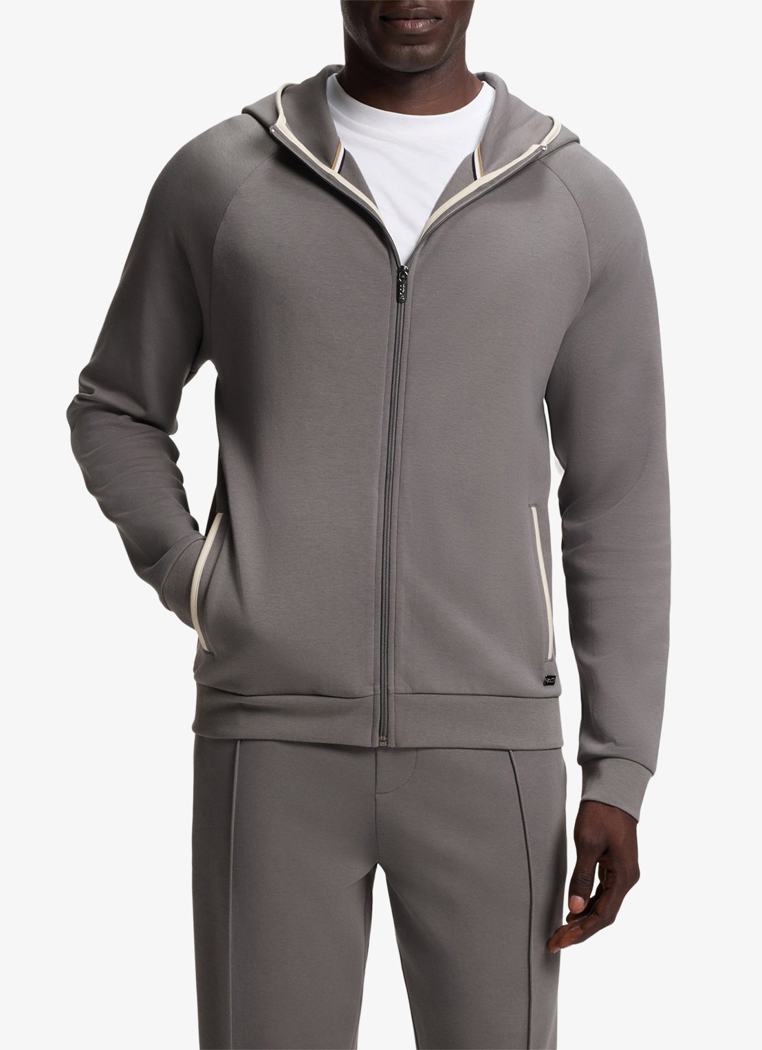 BOSS Sweatvest met steekzakken en capuchon - detail donkergrijs
