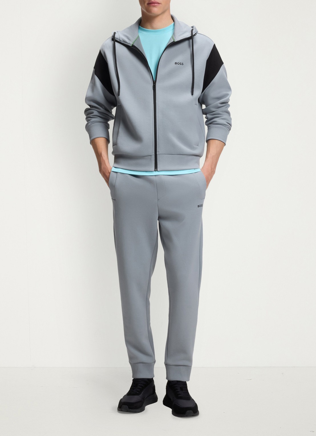 BOSS Sweatvest met steekzakken en capuchon - voorkant 5 dark grey-026
