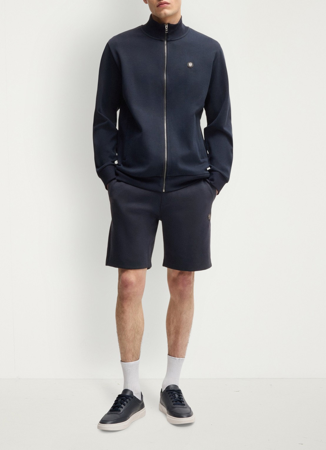 BOSS Sweatvest met steekzakken - voorkant 5 donkerblauw