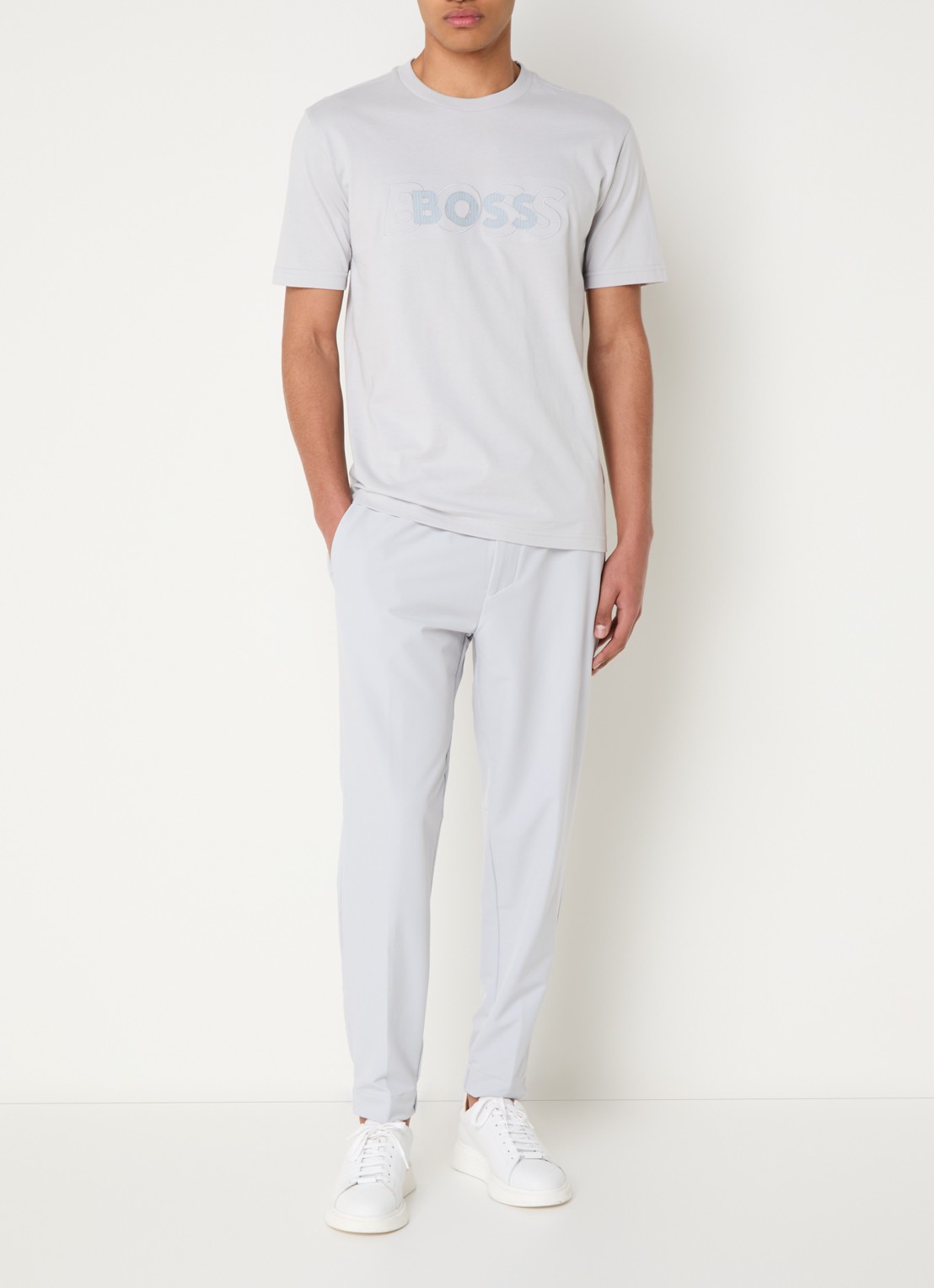 BOSS T_Flex tapered fit joggingbroek met steekzakken - voorkant 3 lichtgrijs