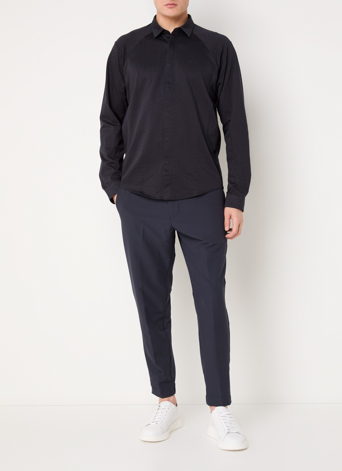 BOSS T_Flex tapered fit joggingbroek met steekzakken - voorkant 2 donkerblauw
