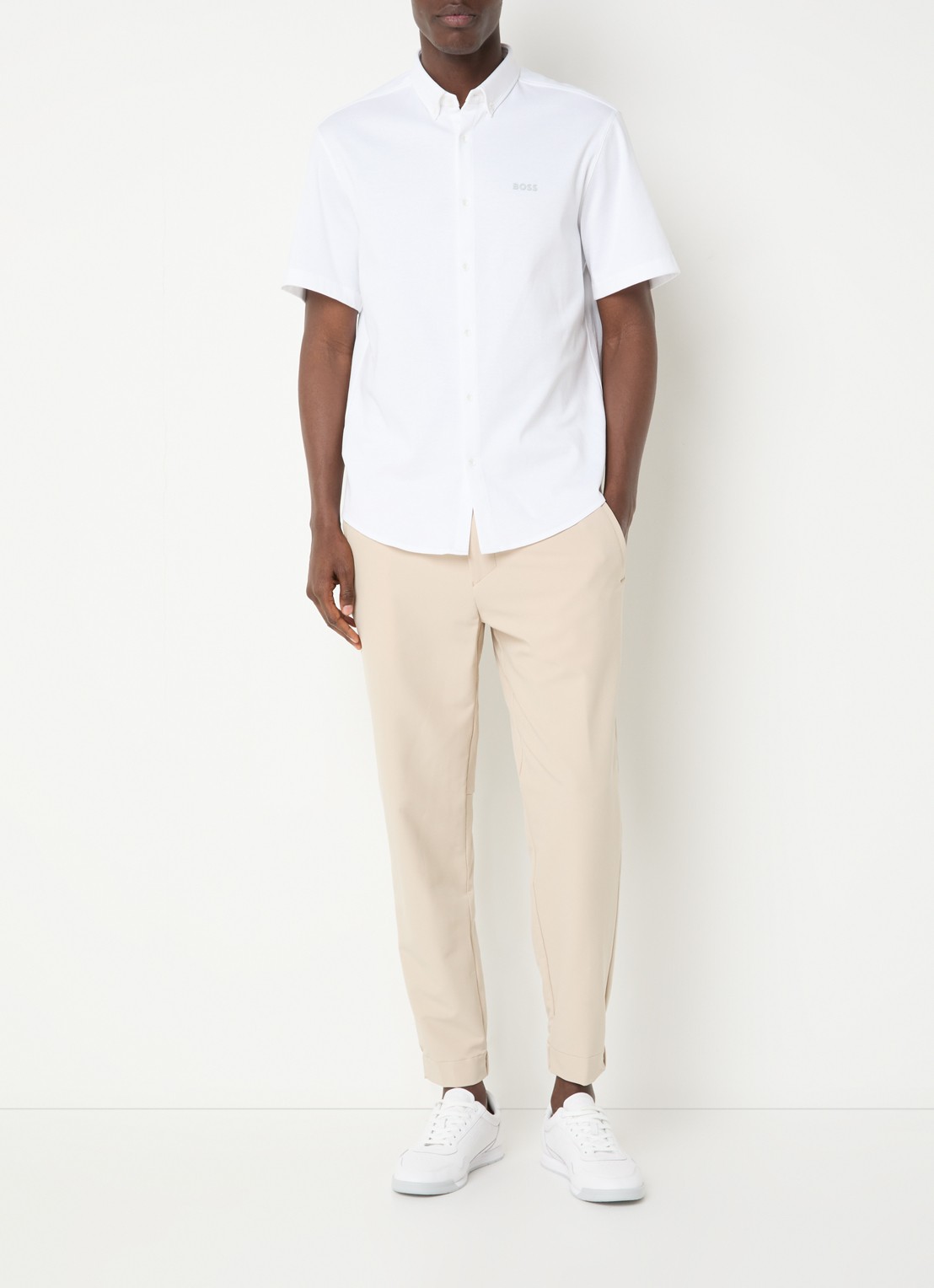 BOSS T_Flex tapered fit joggingbroek met steekzakken - voorkant 2 beige