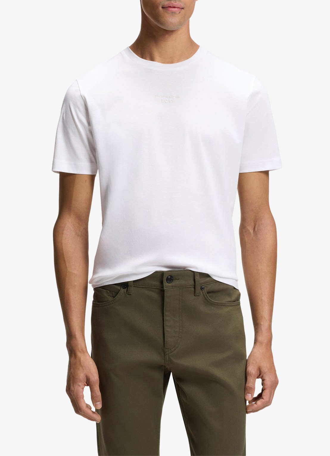 BOSS T-shirt met logo- en backprint - detail 4 wit