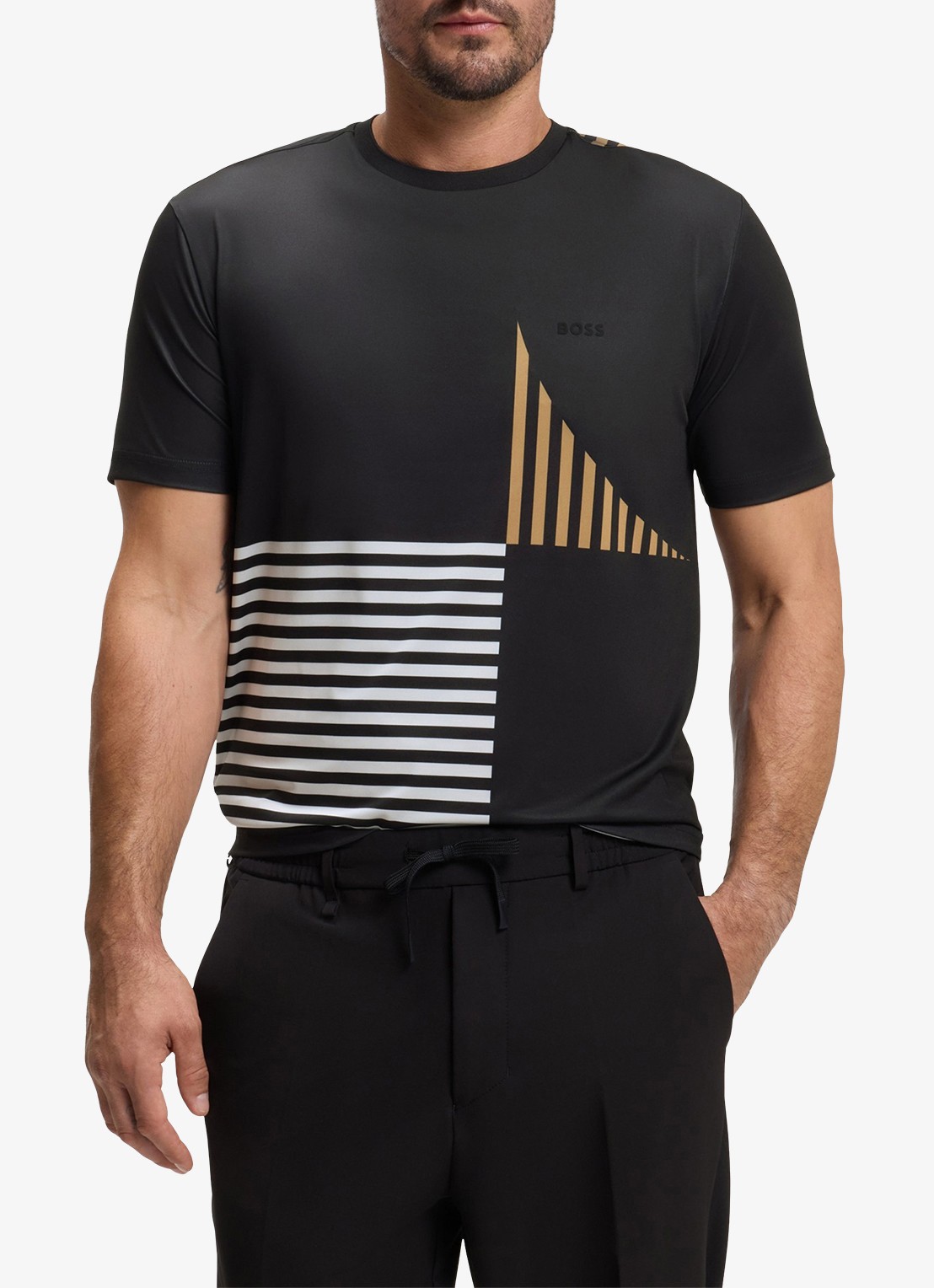 BOSS T-shirt met logo- en backprint - detail zwart