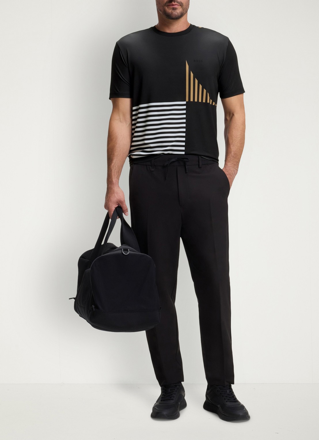 BOSS T-shirt met logo- en backprint - voorkant 5 zwart