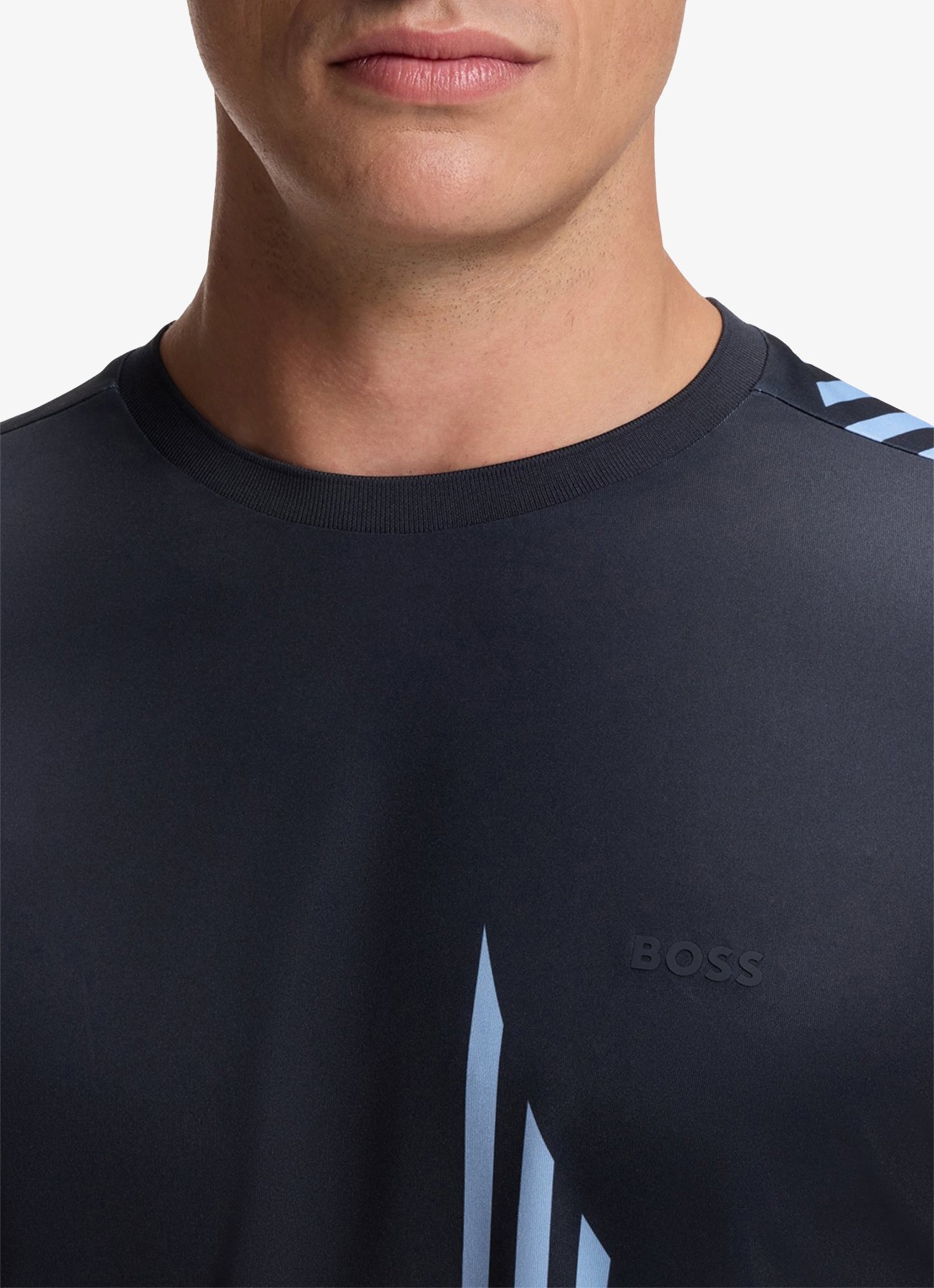BOSS T-shirt met logo- en backprint - detail 2 blauw
