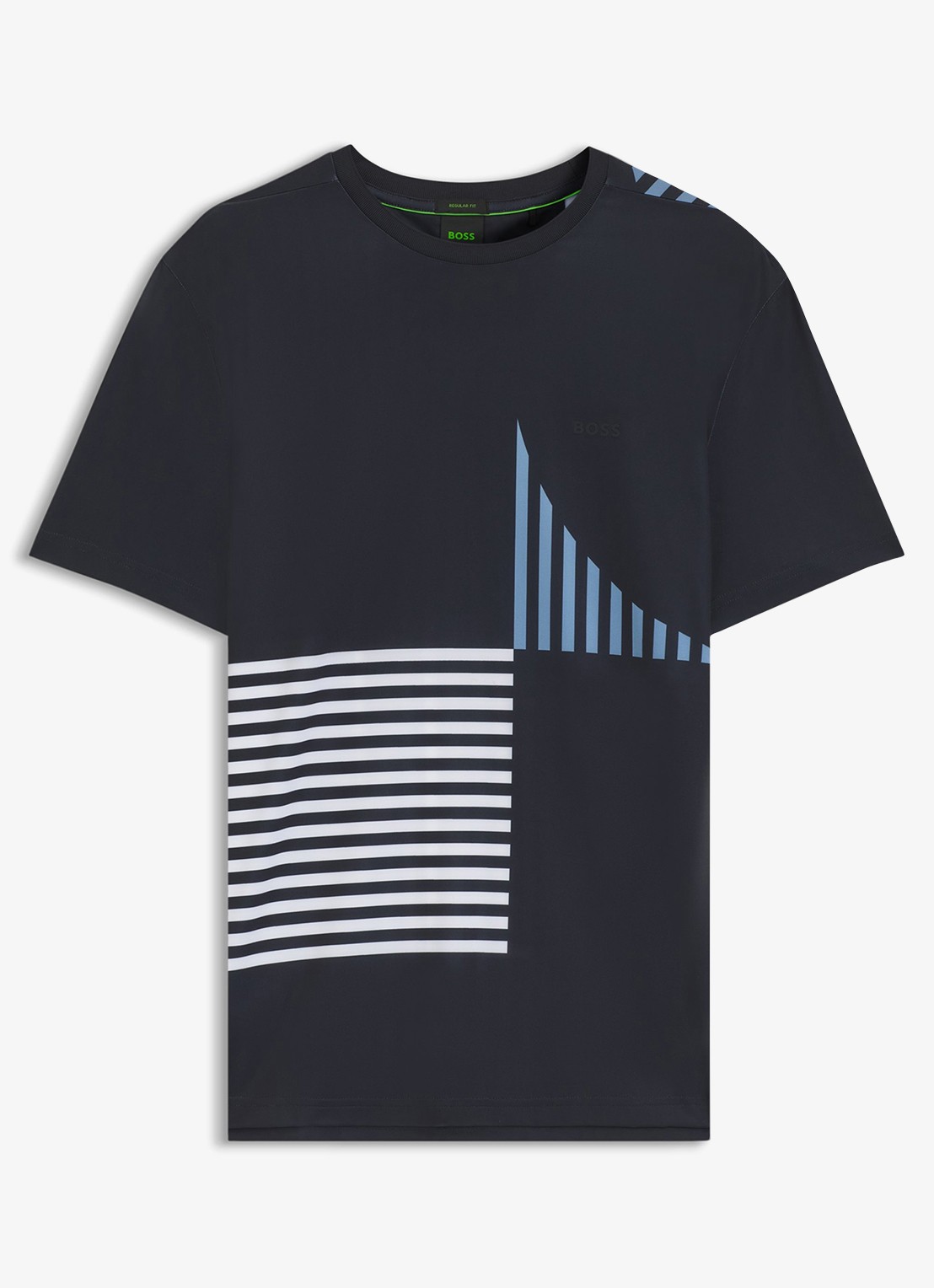 BOSS T-shirt met logo- en backprint - voorkant 4 blauw