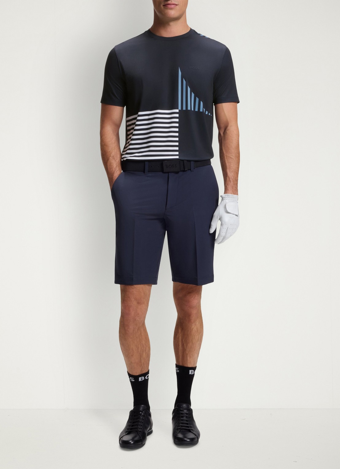 BOSS T-shirt met logo- en backprint - voorkant 5 blauw