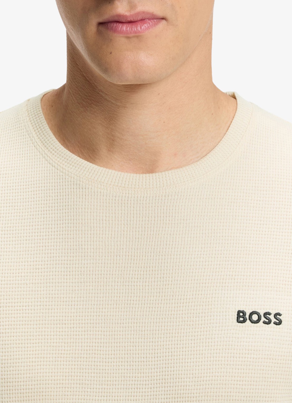 BOSS T-shirt met logo en structuur - detail 2 beige