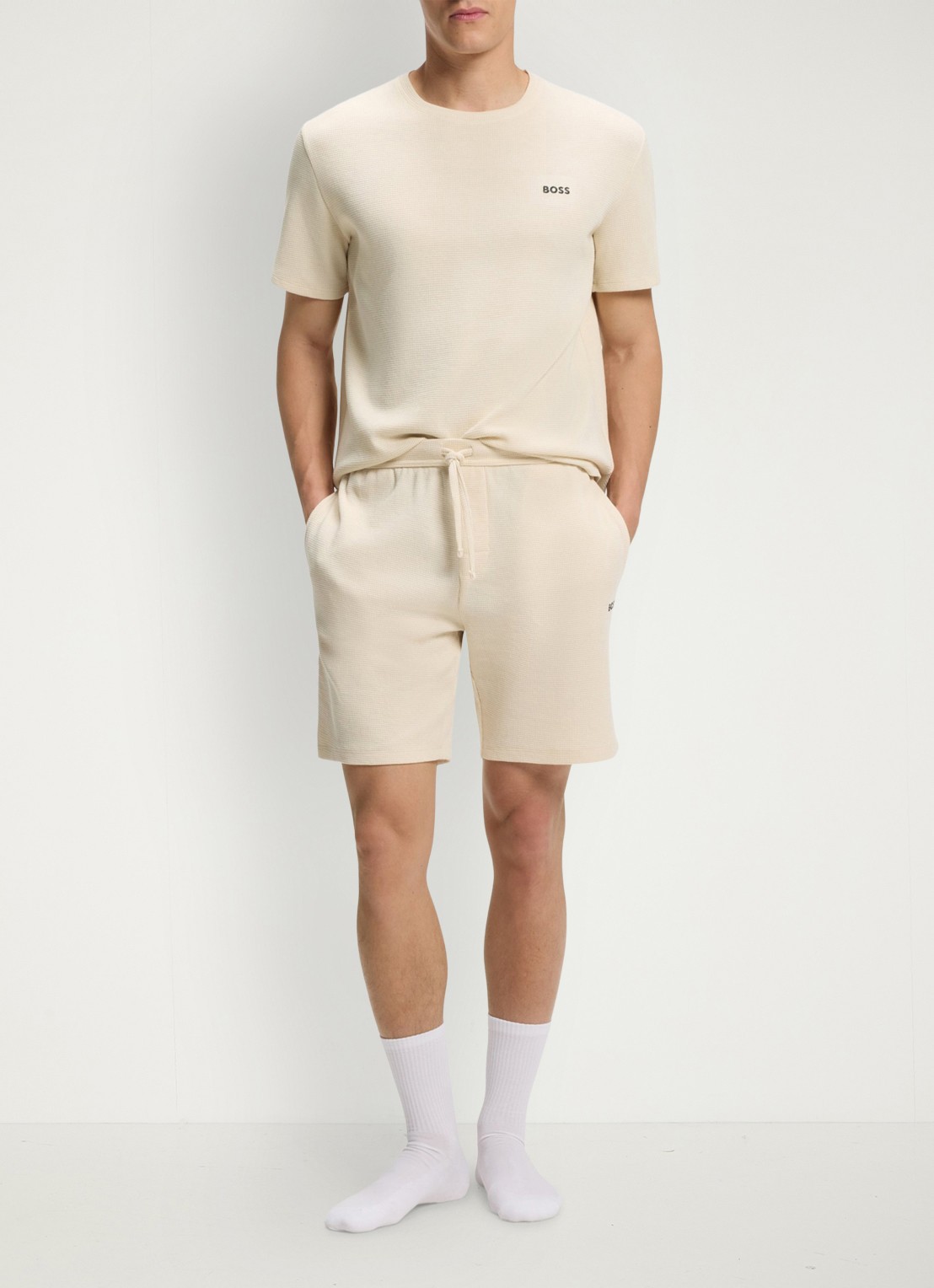 BOSS T-shirt met logo en structuur - voorkant 5 beige