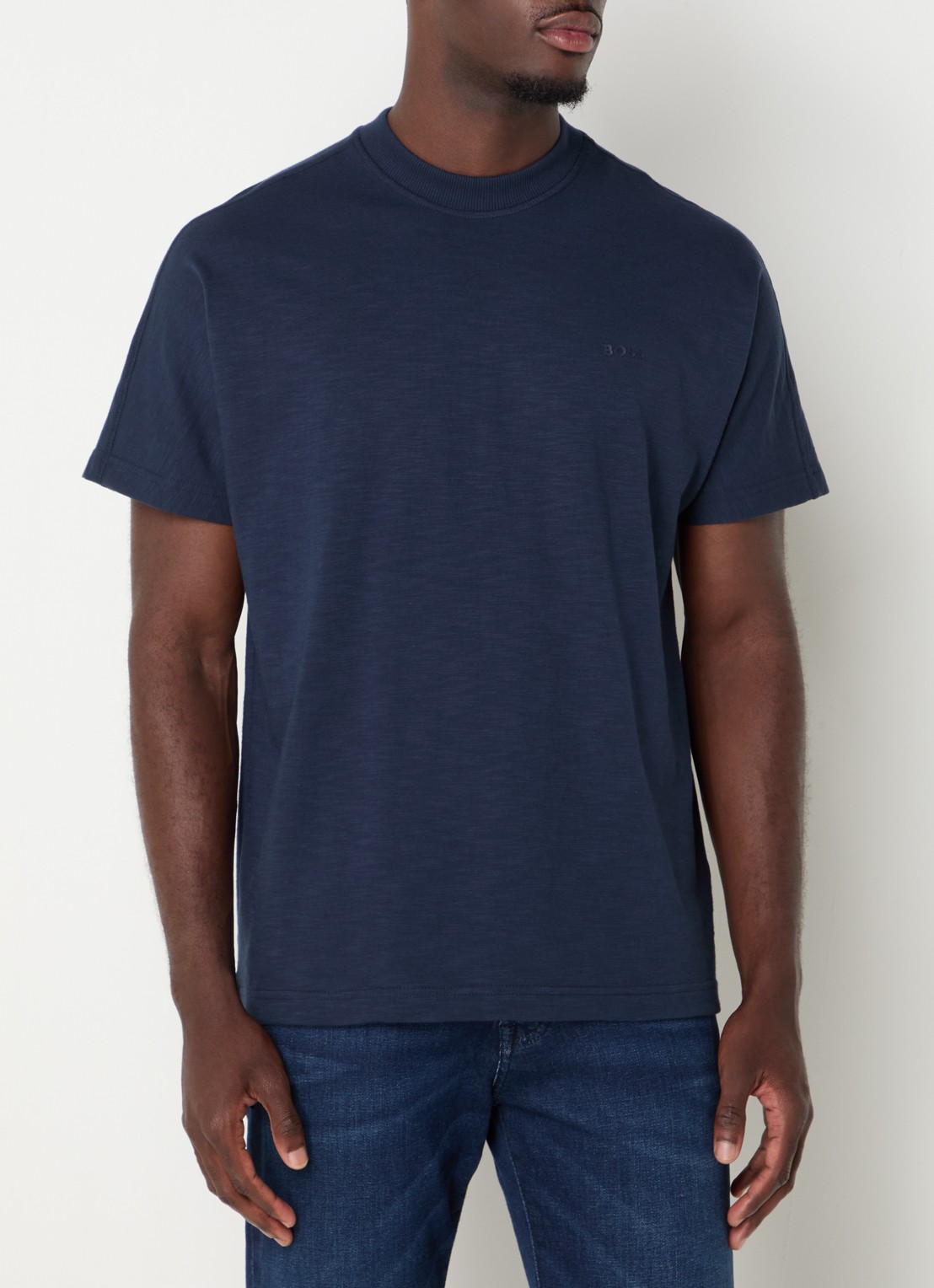 BOSS T-shirt met logo - detail donkerblauw