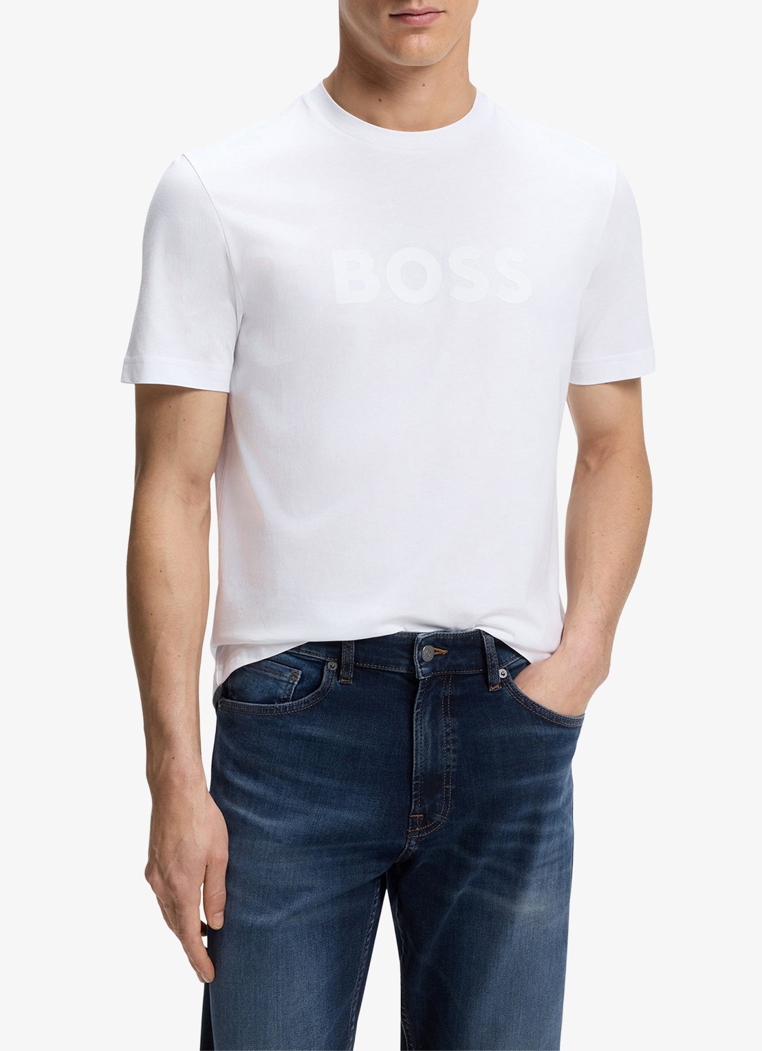 BOSS T-shirt met logo - detail wit