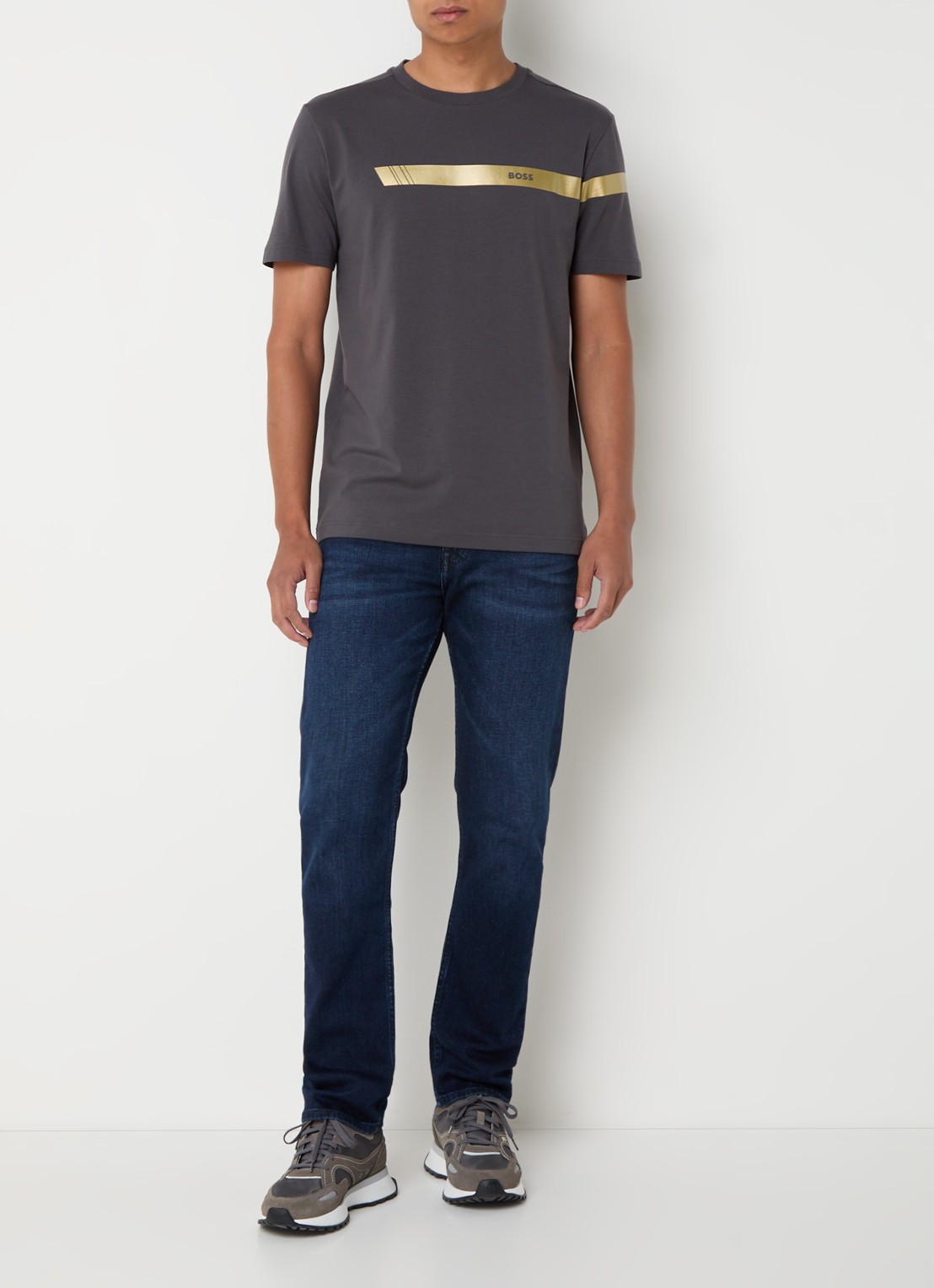BOSS T-shirt met logo - voorkant 3 antraciet