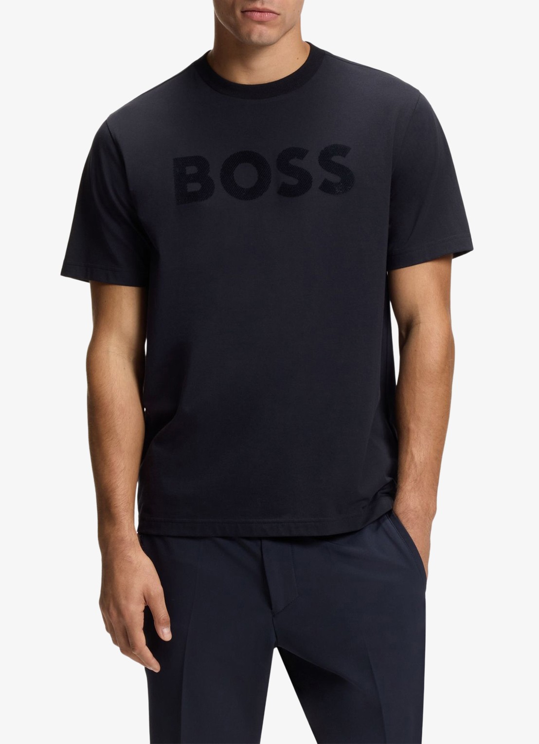 BOSS T-shirt met logo - detail 2 donkerblauw