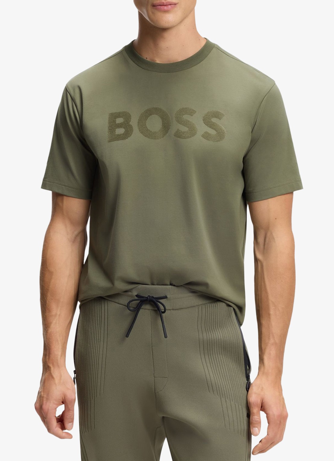 BOSS T-shirt met logo - detail khaki