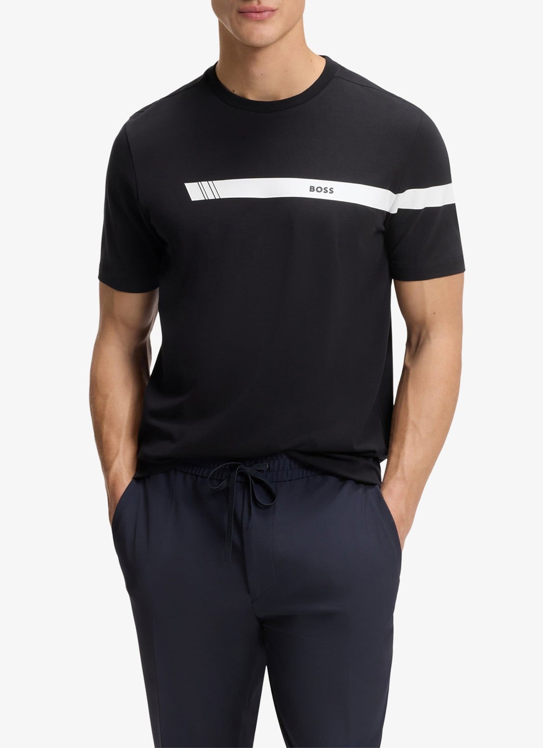 BOSS T-shirt met logo - detail 4 donkerblauw