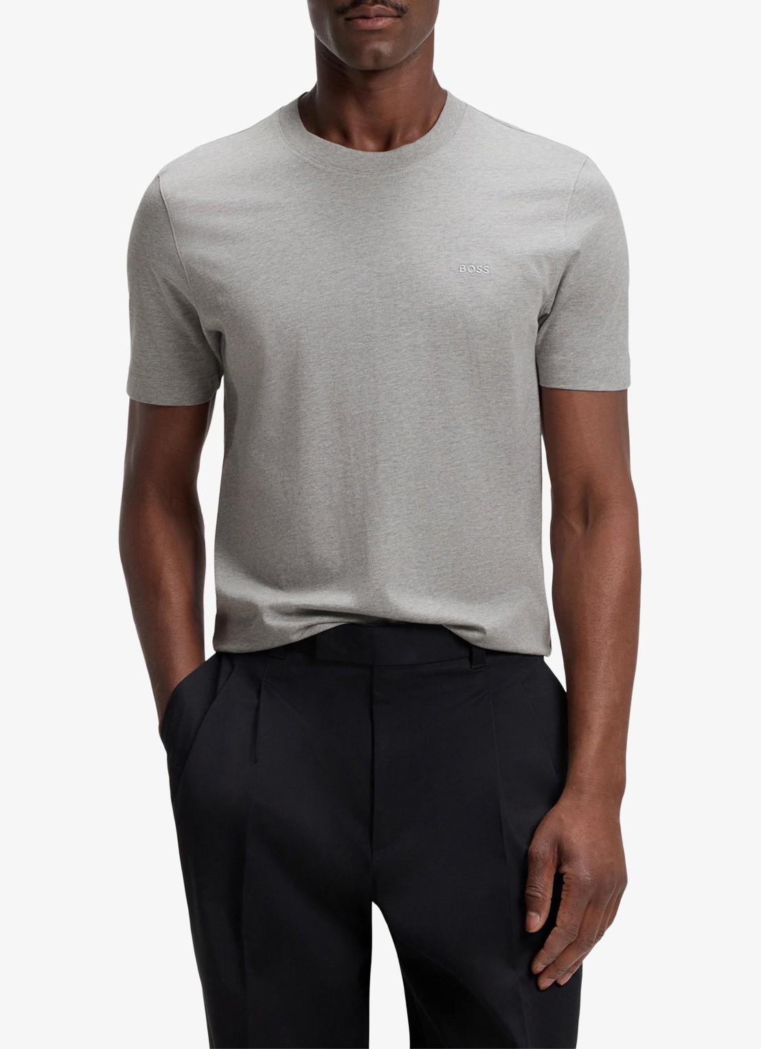 BOSS T-shirt met logo - detail grijsmele