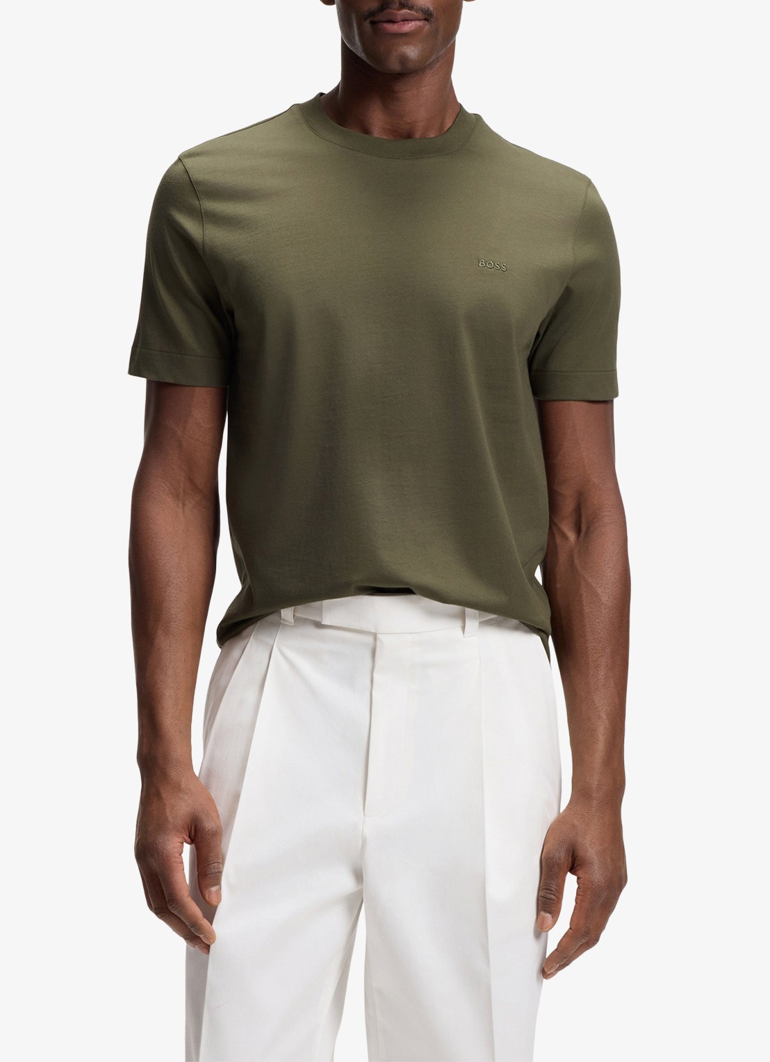 BOSS T-shirt met logo - detail legergroen