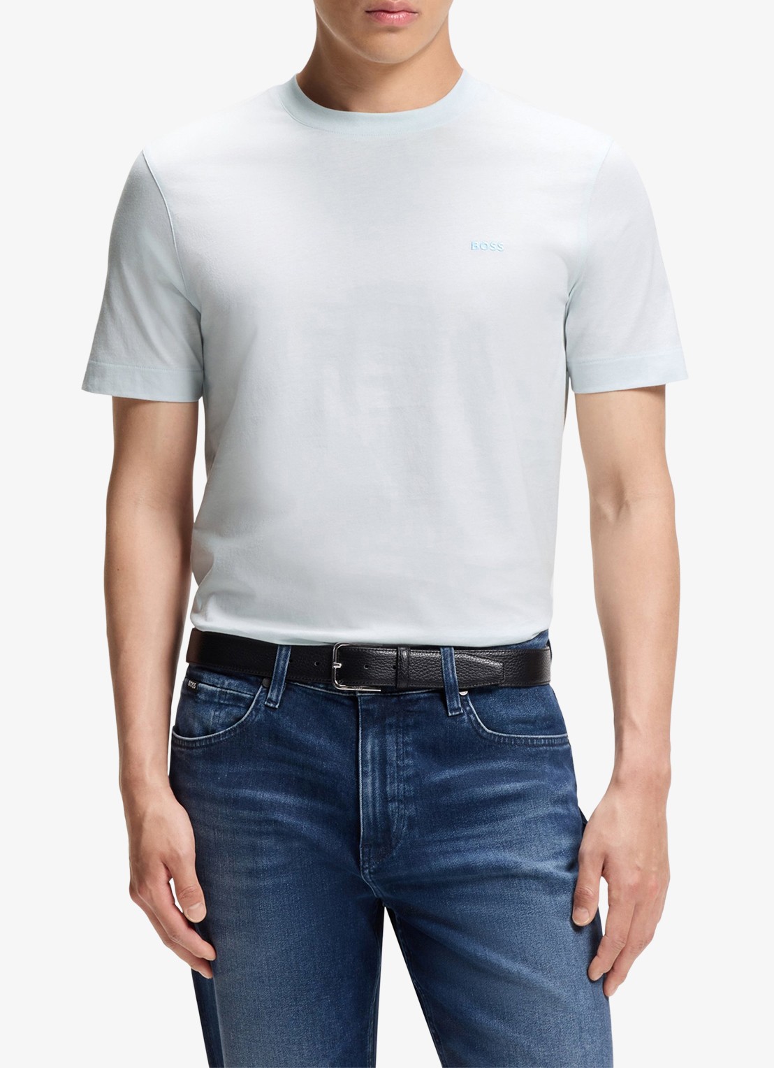 BOSS T-shirt met logo - detail 3 lichtblauw