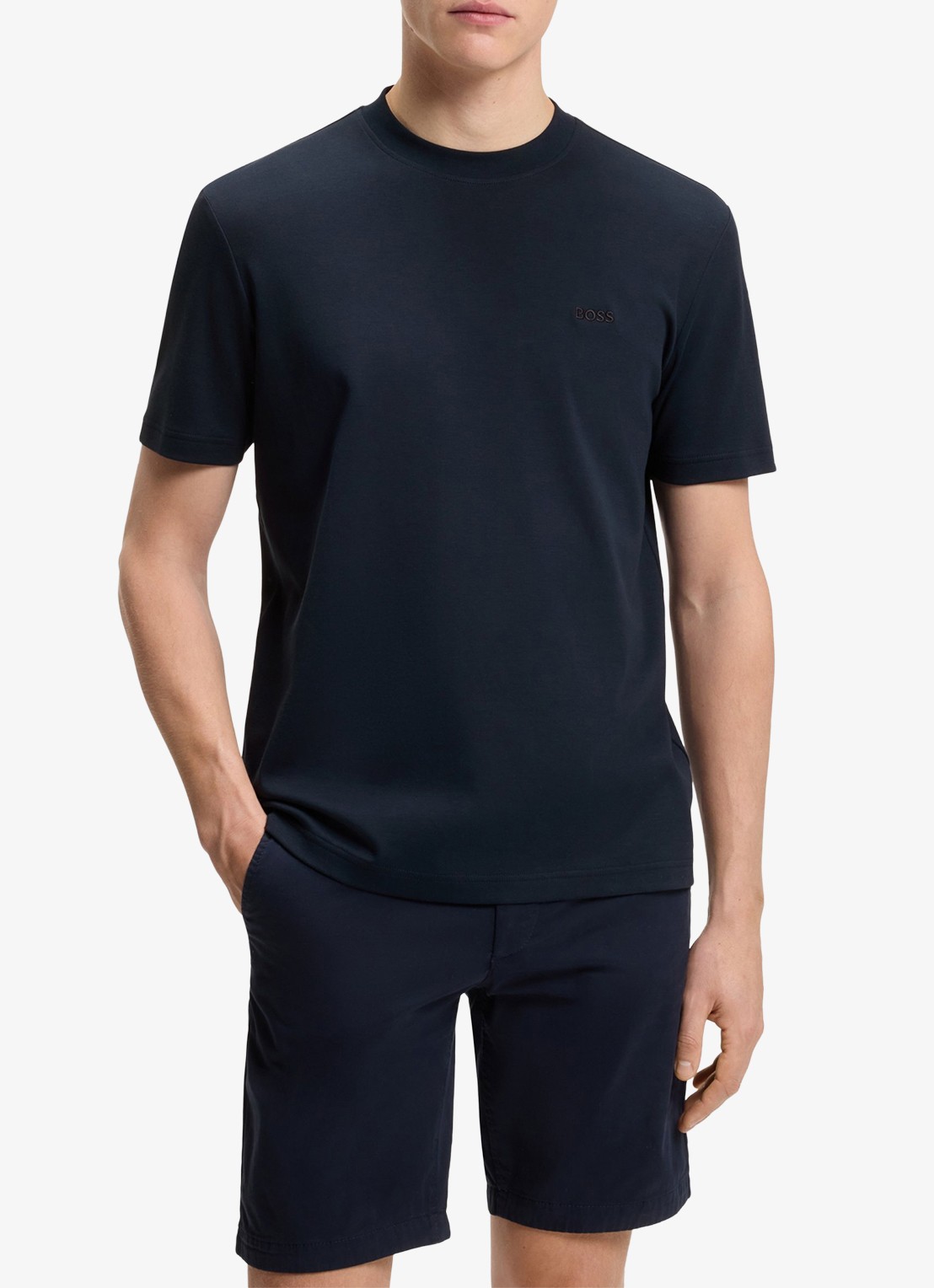 BOSS T-shirt met logoborduring  - detail 4 blauw