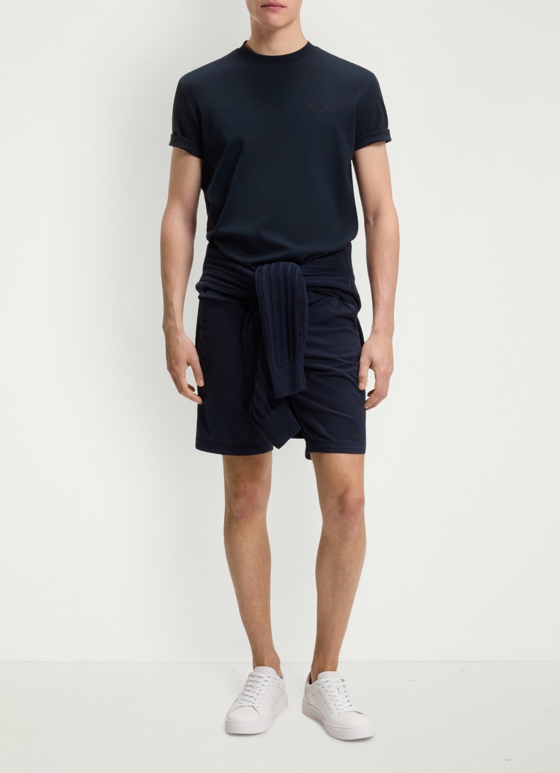 BOSS T-shirt met logoborduring  - voorkant 2 blauw