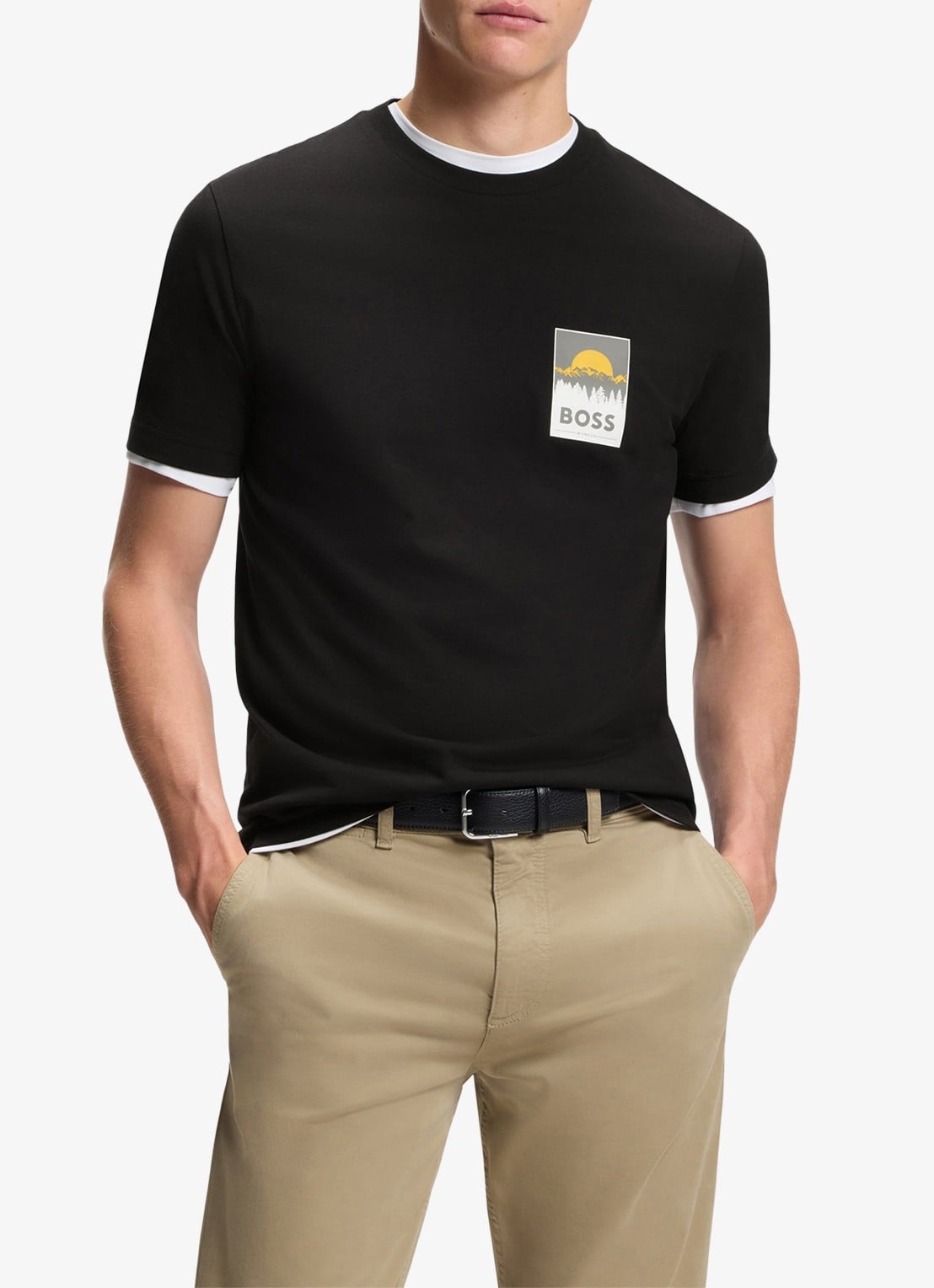 BOSS T-shirt met logoprint - detail zwart