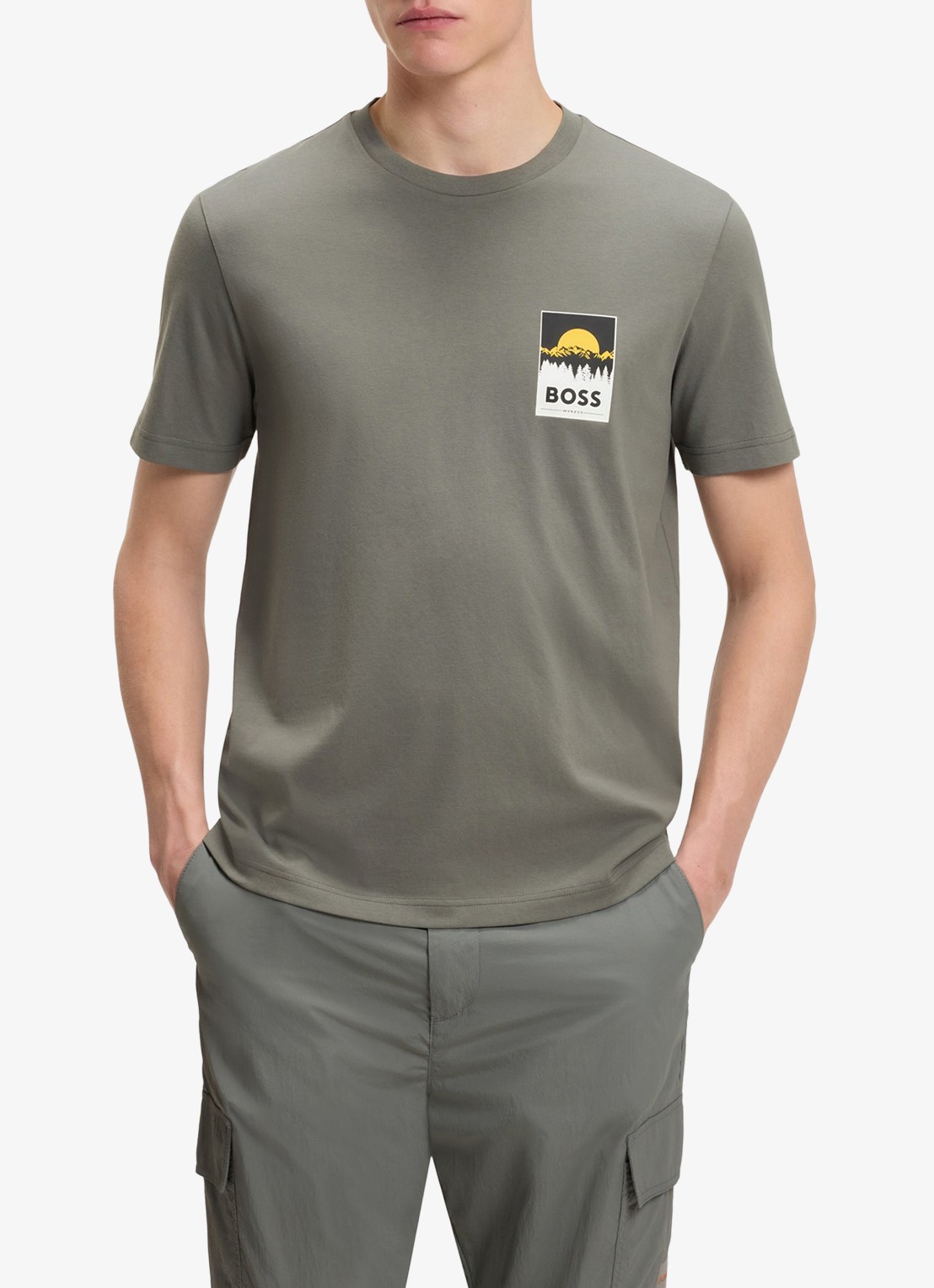 BOSS T-shirt met logoprint - detail 4 grijs