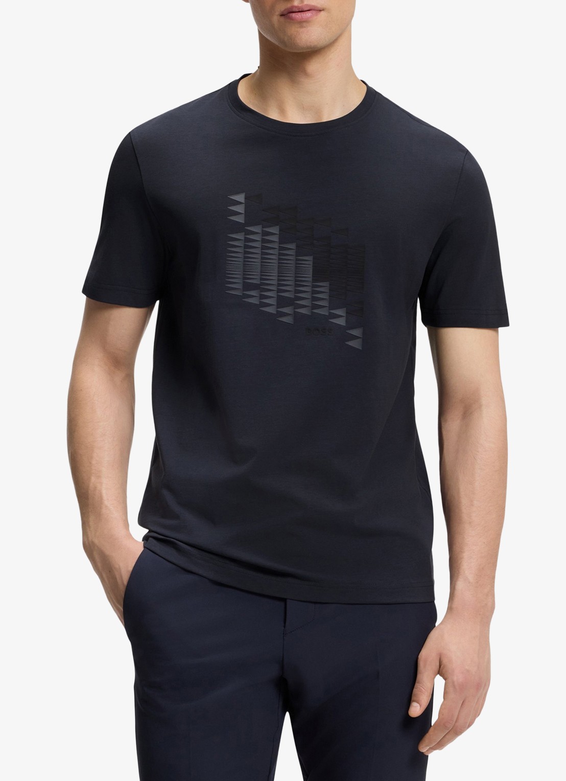 BOSS T-shirt met logoprint - detail blauw