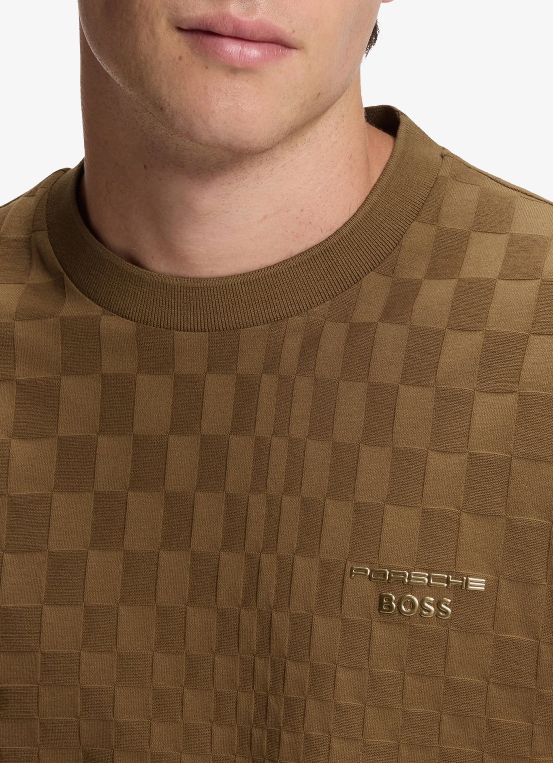 BOSS T-shirt met print en logo - detail 2 lichtbruin
