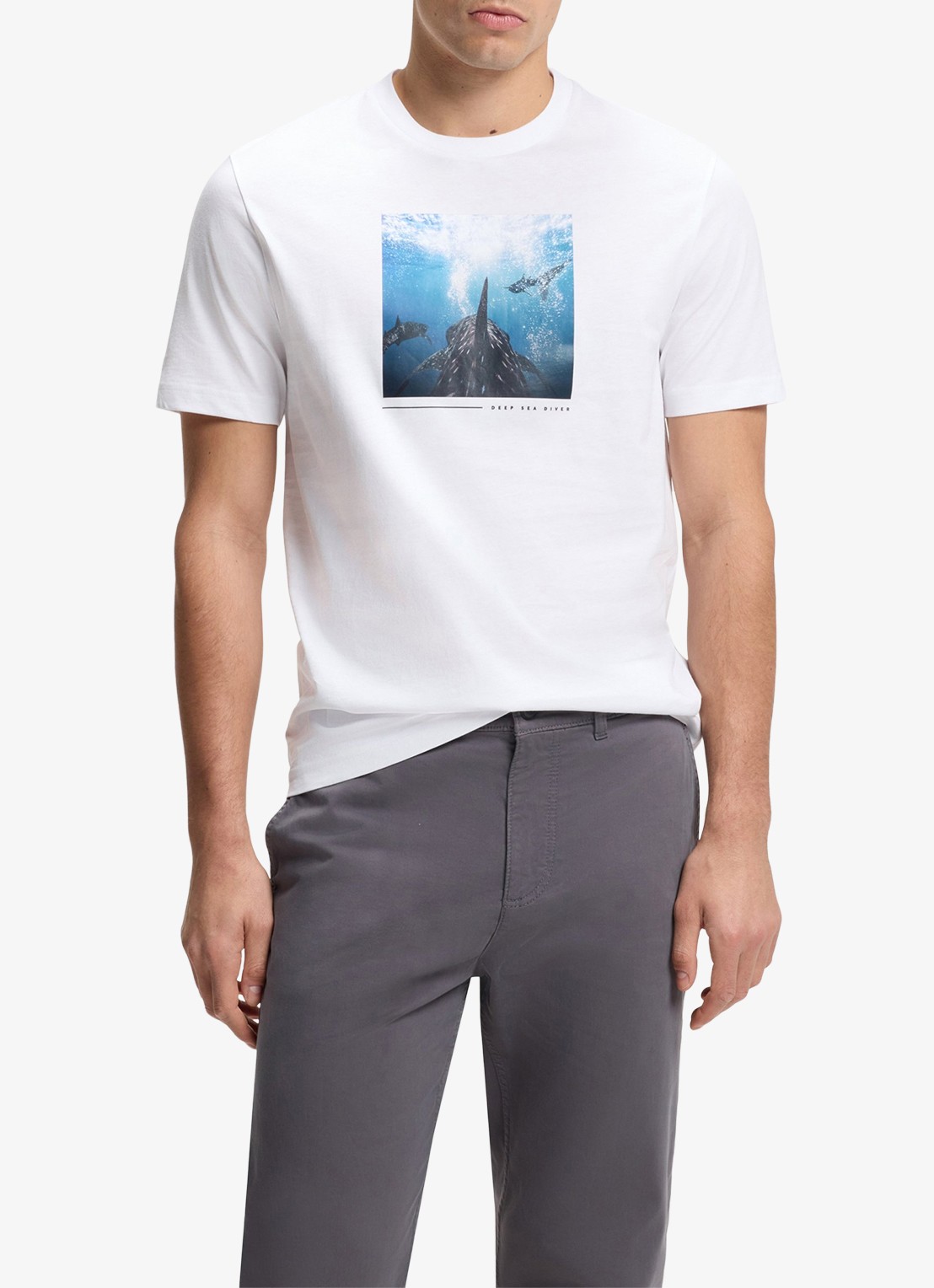 BOSS T-shirt met print  - detail 3 natural-101 / wit